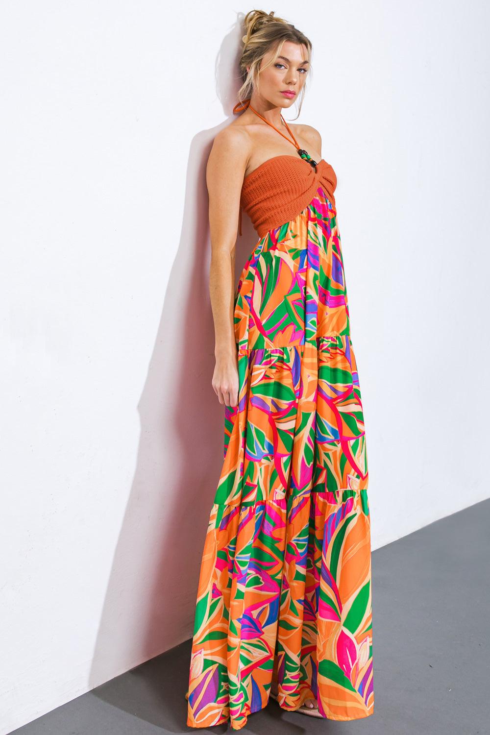 INTO THE THICK OF IT COMBINATION MIDI DRESS.