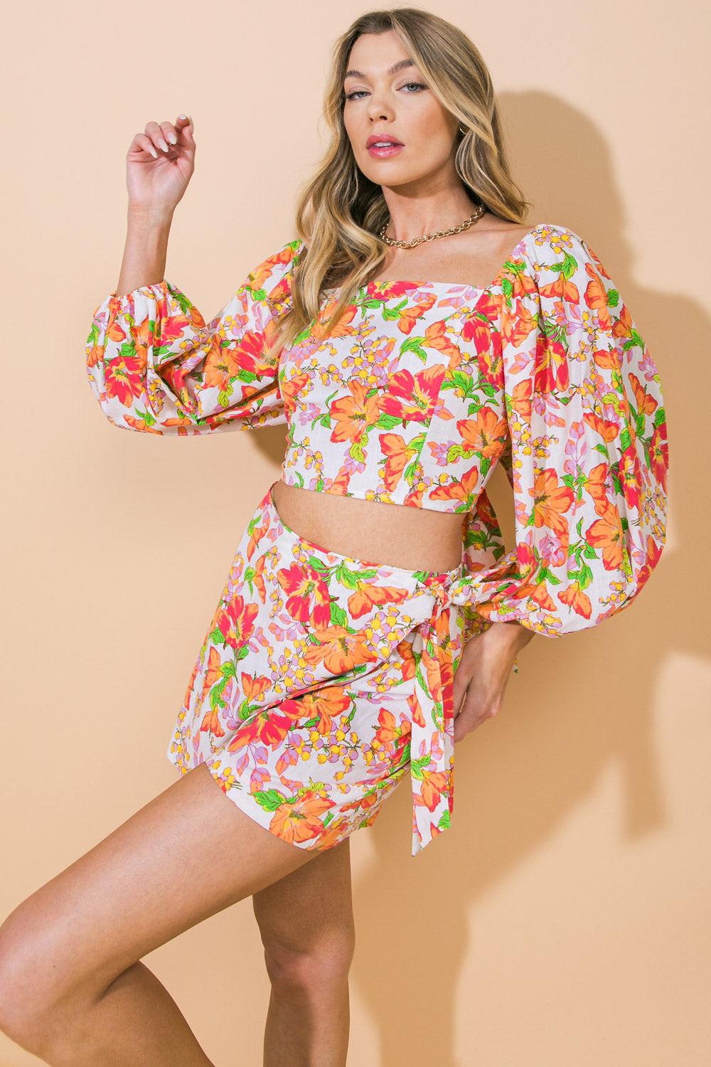 ALL OF MY LOVE WOVEN TOP AND SKORT SET.