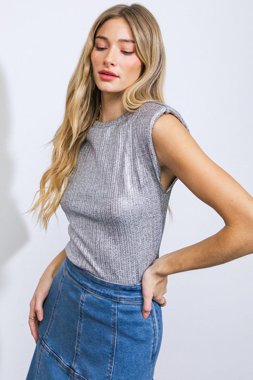 Flying Tomato taupe ruffle v neck long sleeve top main image 1