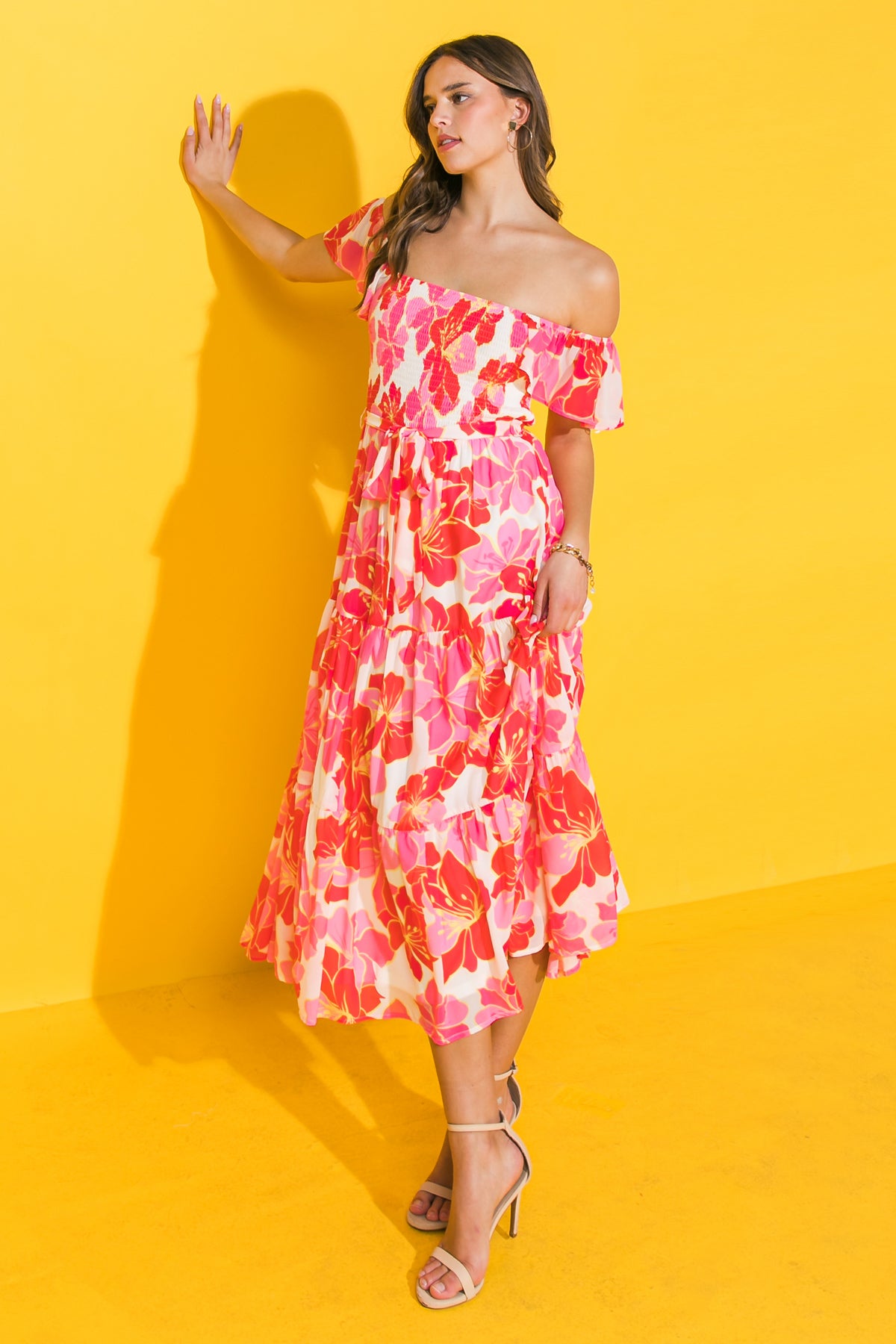 PROMISE OF LOVE FLORAL WOVEN MIDI DRESS