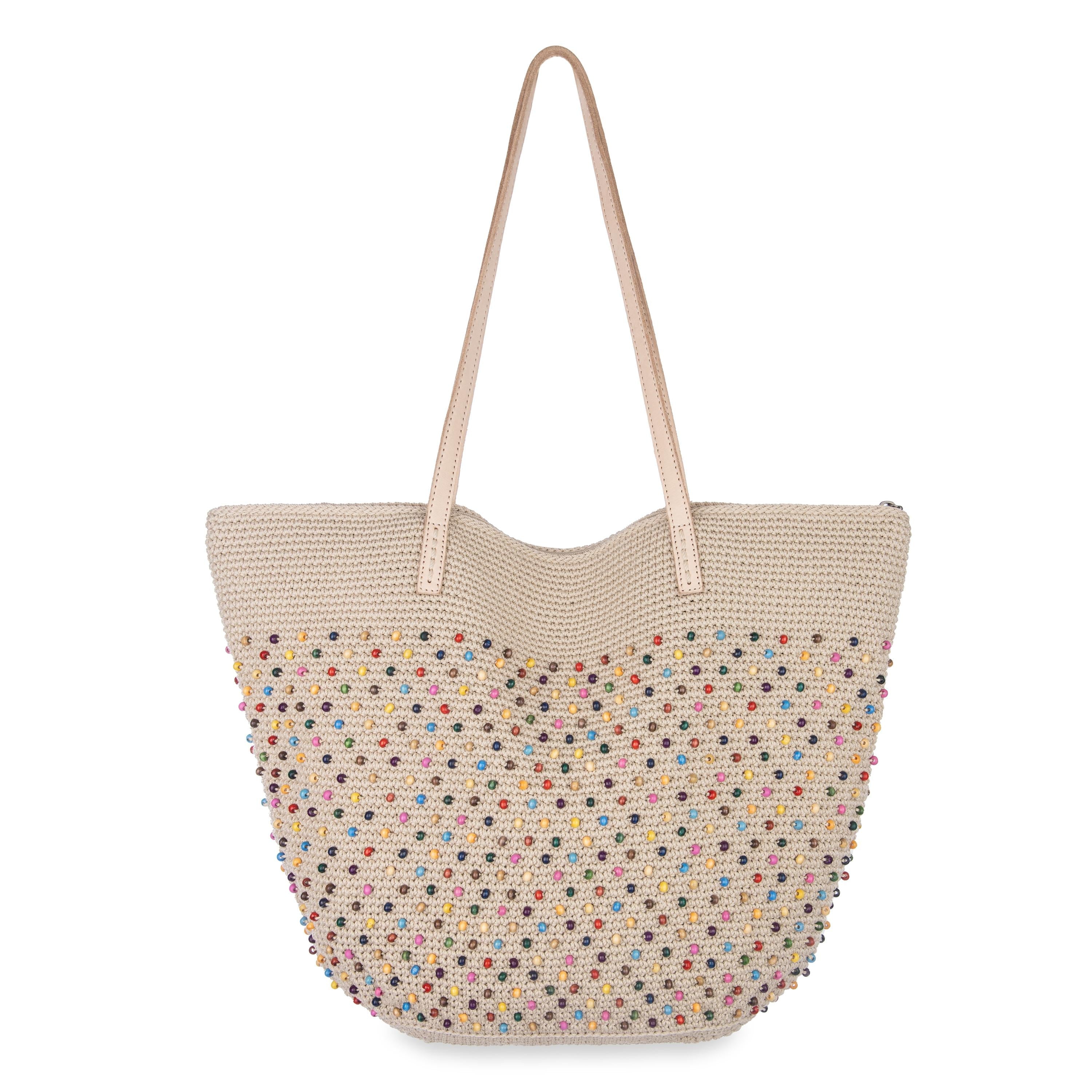 Faye Large Tote - Hand Crochet - Ecru Multi Beads