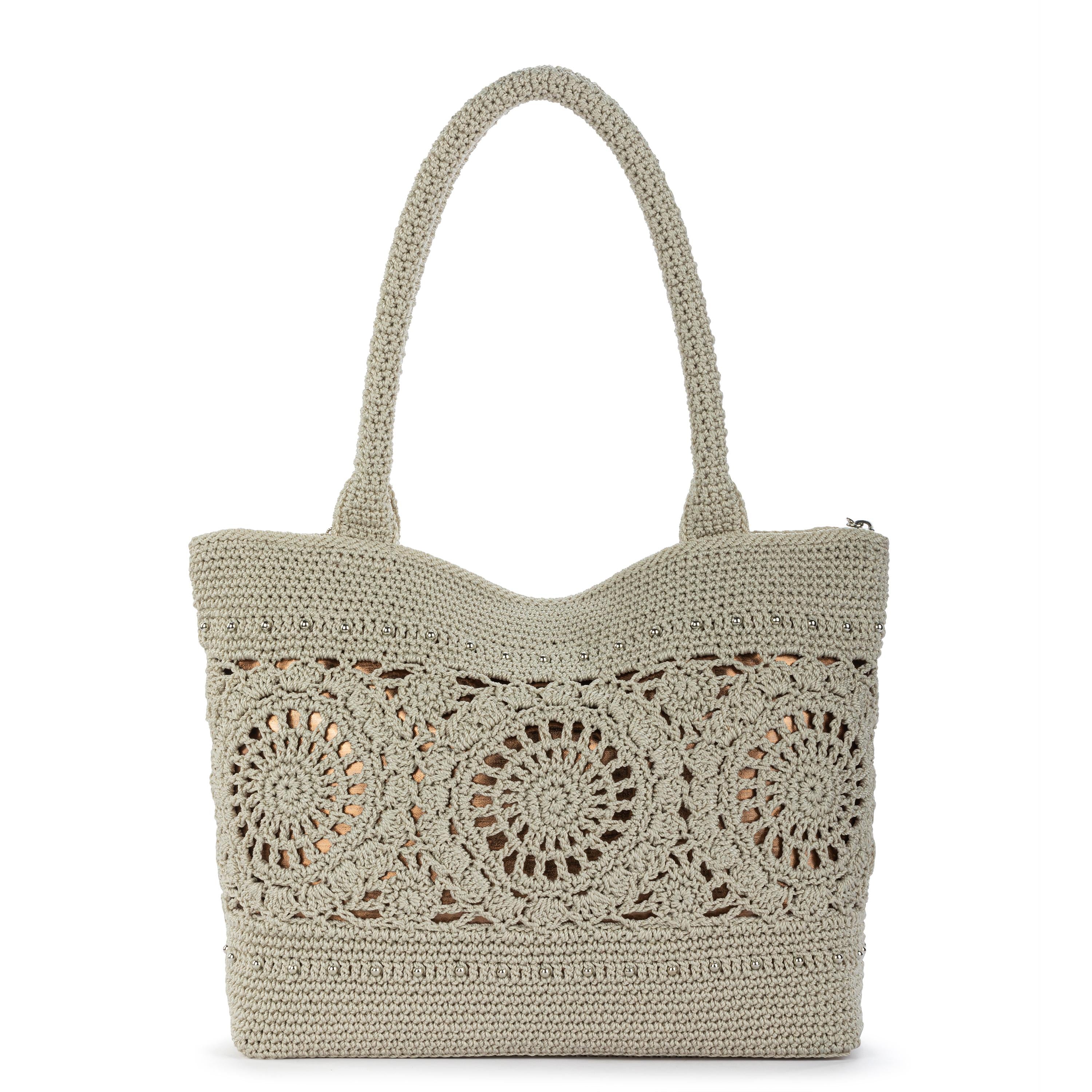 Crafted Classic Carryall - Hand Crochet - Natural Grey Medallion