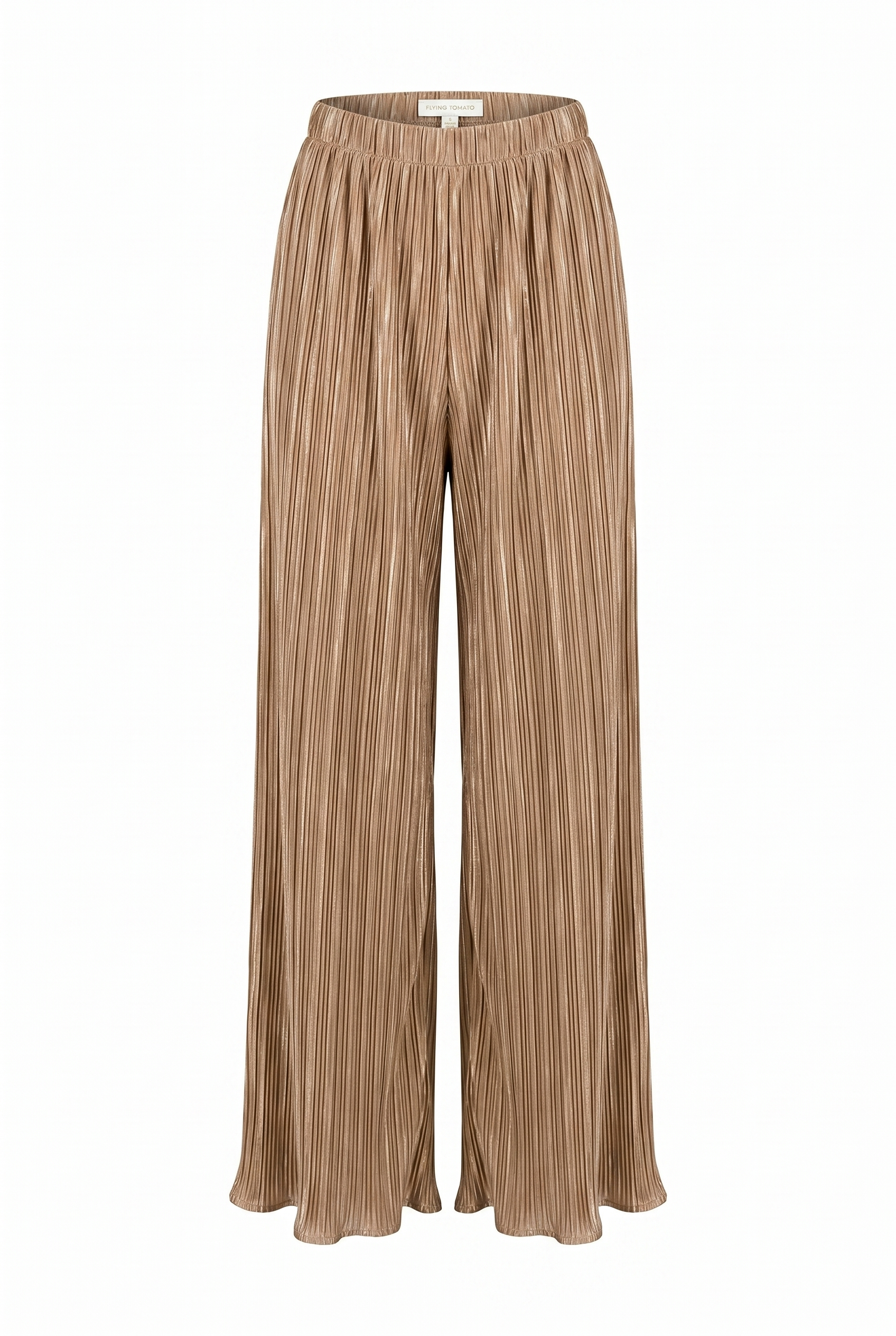 Crafted from a pleated solid woven fabric, the pants feature an elasticized waist and wide leg for a comfortable and flattering fit. With its timeless design, these tailored pants are perfect for both formal and casual occasions.