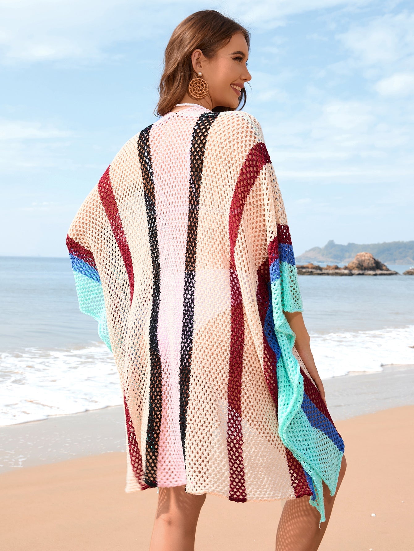 Spring Summer Arrival Women Patchwork Hollow Out Cutout Beach Dress Loose plus Size Beach Cover Up Women