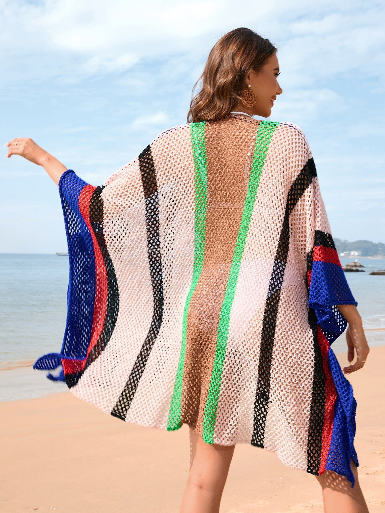 Spring Summer Arrival Women Patchwork Hollow Out Cutout Beach Dress Loose plus Size Beach Cover Up Women