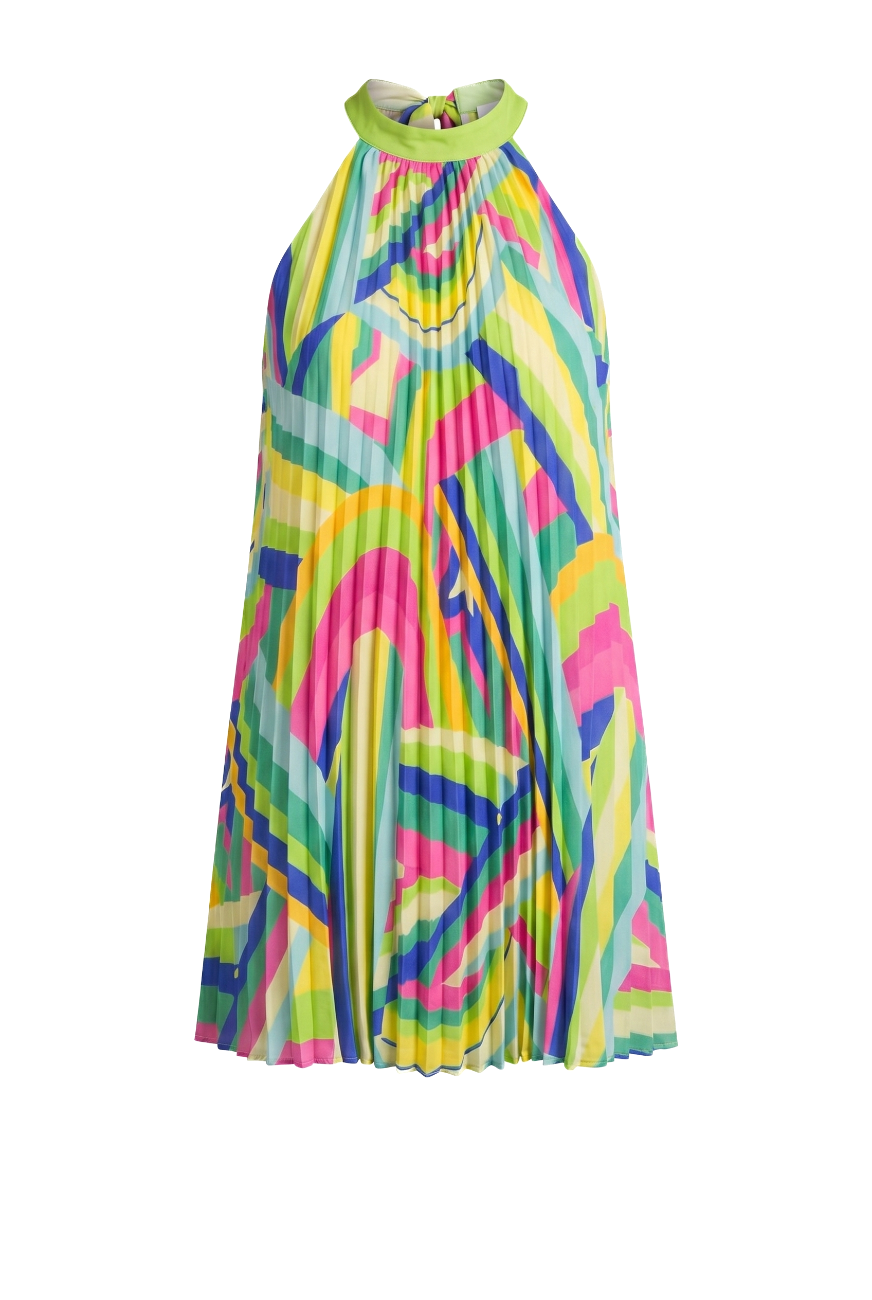 Green and fuchsia pleated mini dress | Flying Tomato