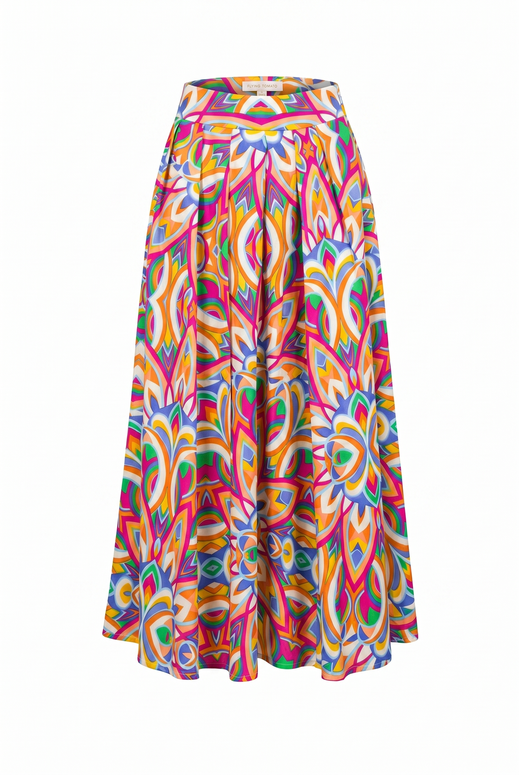 Colorful abstract printed woven skirt, featuring a convenient side zipper closure | Flying Tomato