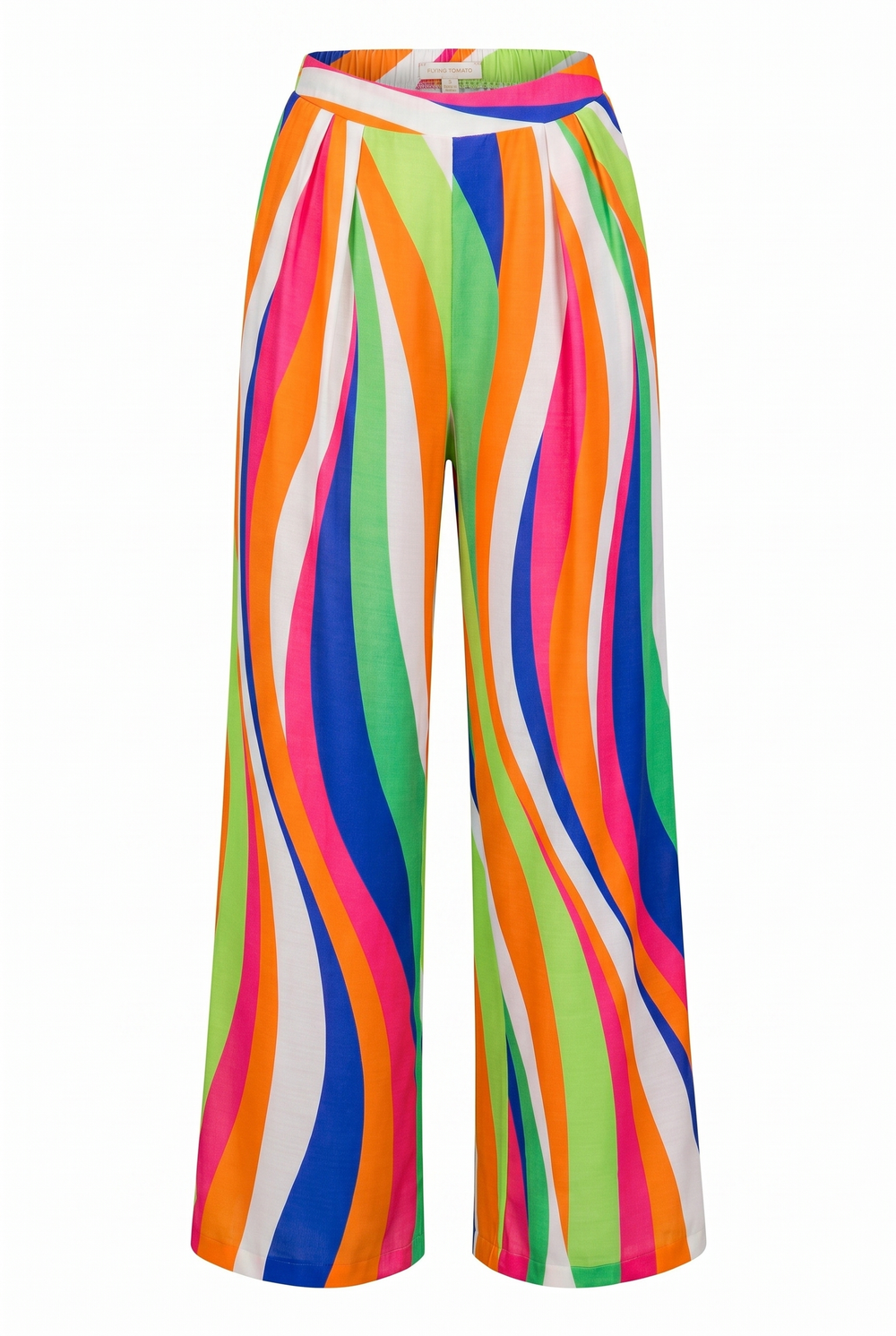 Colorful wide legs pants with curved lines design and an elastic waistband | Flying Tomato