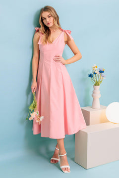 ON THE RIGHT TRACK PEACH WOVEN MIDI DRESS.