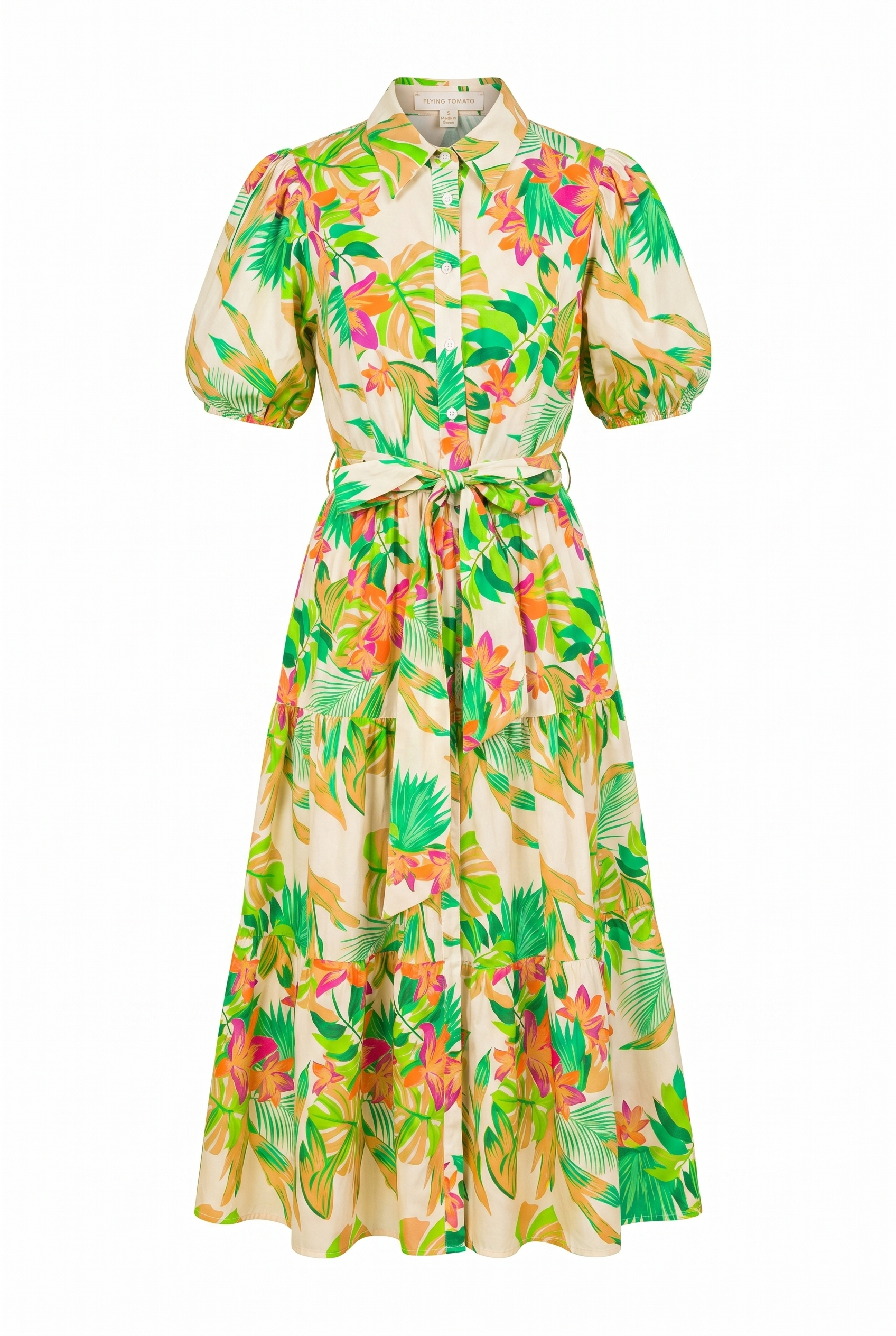 Colorful floral dress on a white background