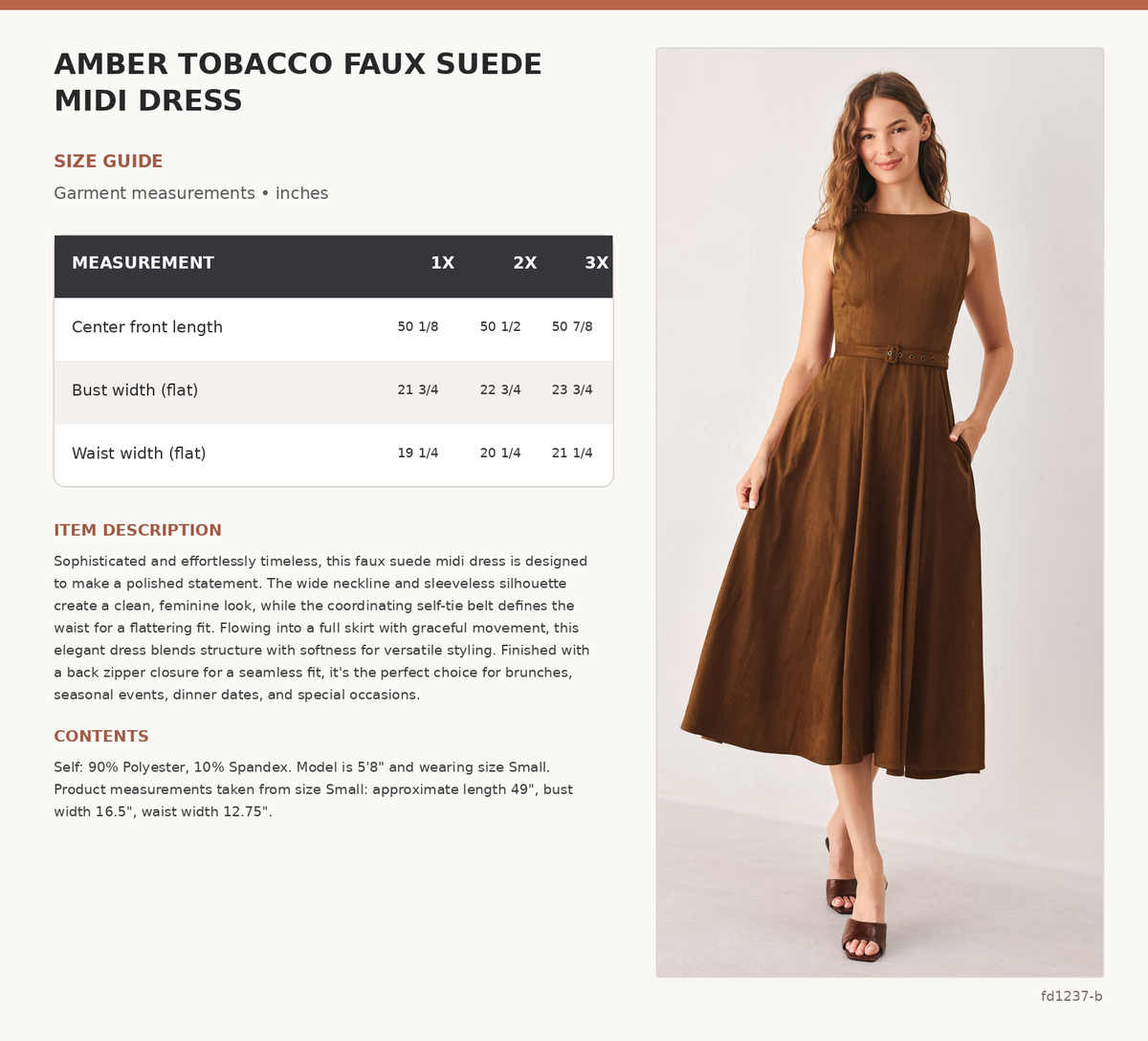 AMBER TOBACCO FAUX SUEDE MIDI DRESS size chart