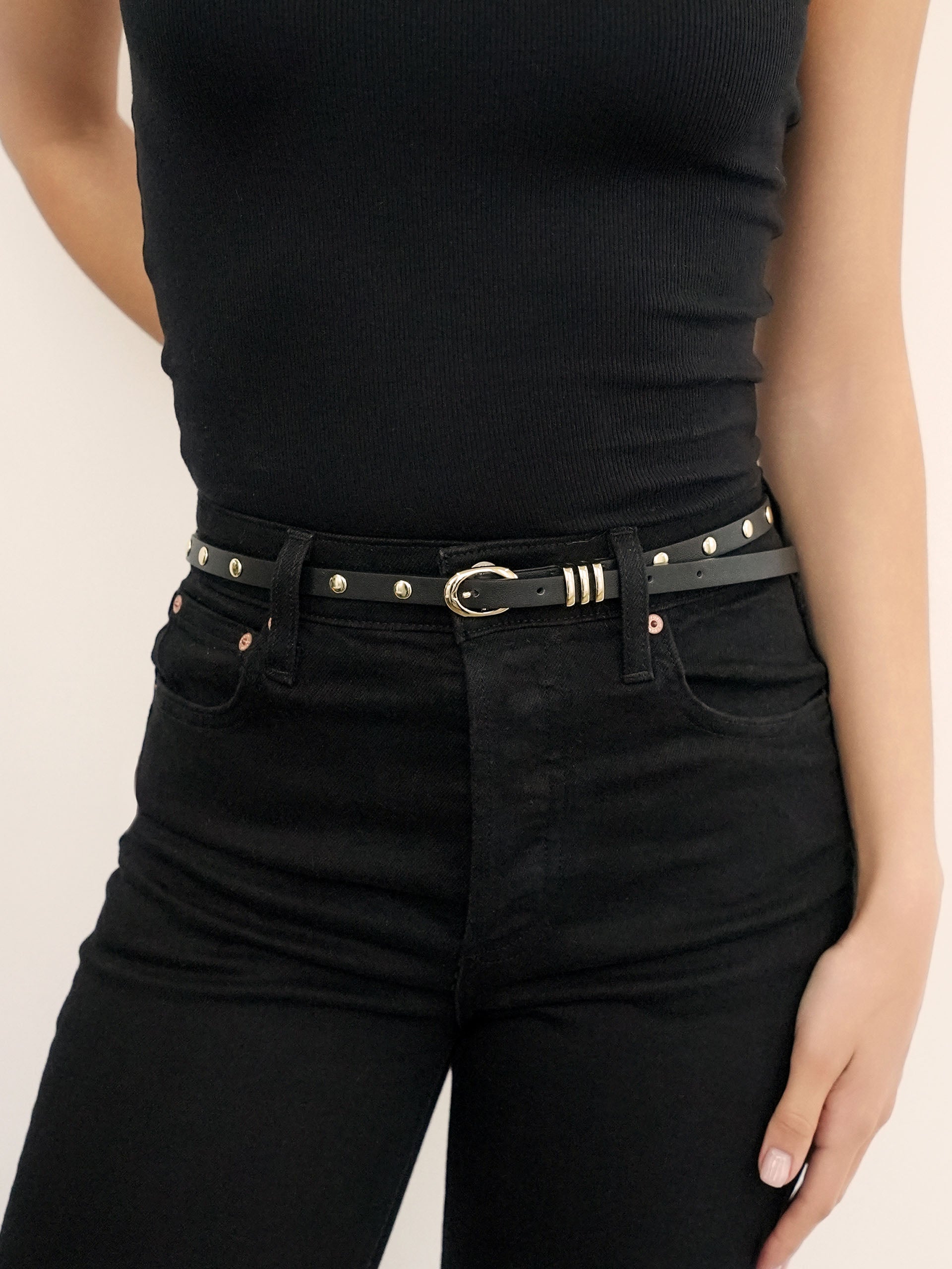 Classic Studded Skinny Belt in Black