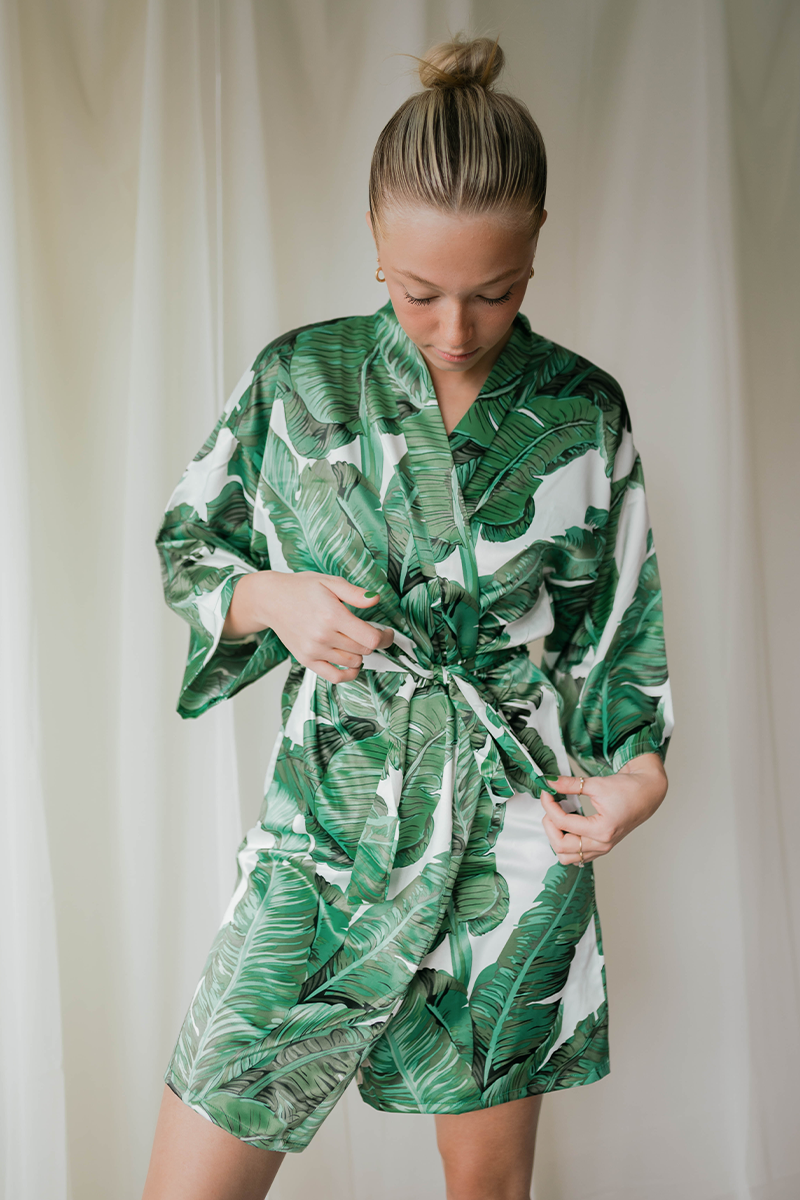 Green Banana Leaf Satin Robe