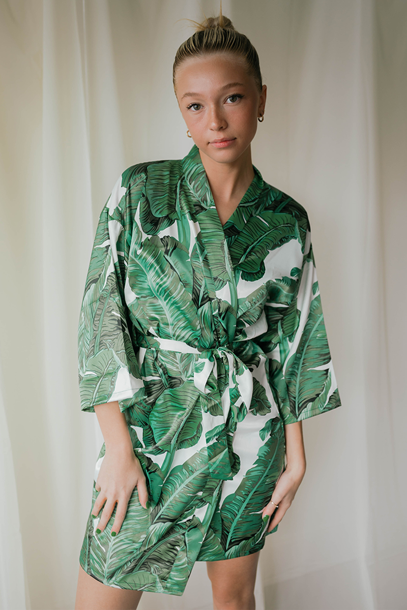 Green Banana Leaf Satin Robe