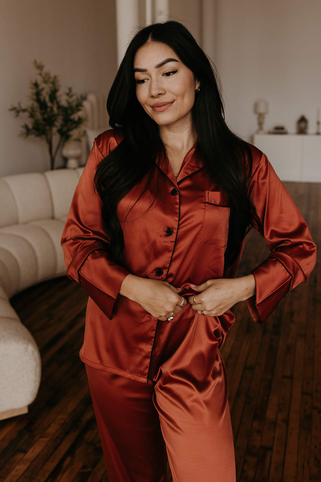 Burnt Orange Satin Pajamas Pants Set