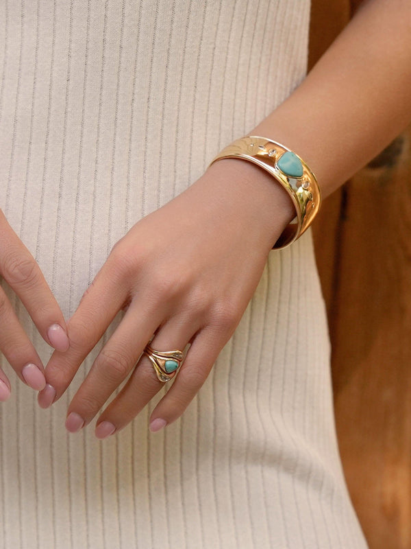 Turquoise Solstice Thick Cuff - Flying Tomato - Cuffs and Bangles - Ettika