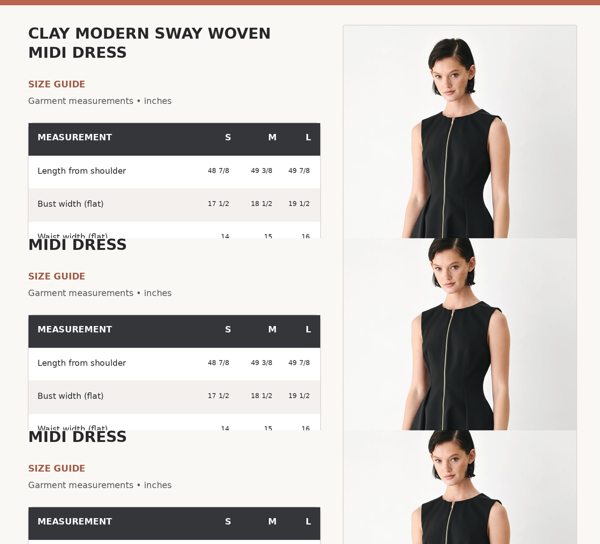 CLAY MODERN SWAY WOVEN MIDI DRESS size chart