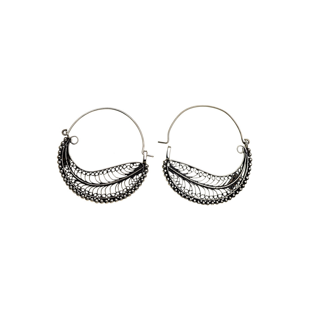 Chand Bali Small Feather Sterling Silver Hoop Earring
