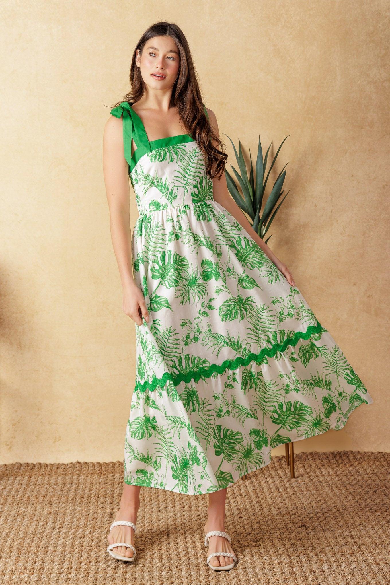 FOREVER MINE WOVEN MIDI DRESS L FLYING TOMATO OFF WHITE/GREEN / L FOREVER MINE WOVEN MIDI DRESS L FLYING TOMATO OFF WHITE/GREEN / L