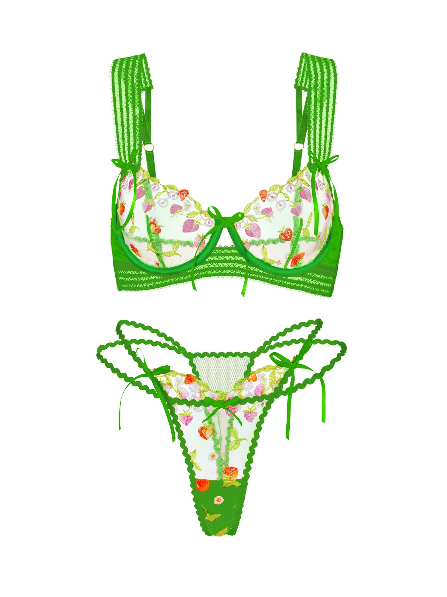 Garden Green Floral Lace Lingerie Set