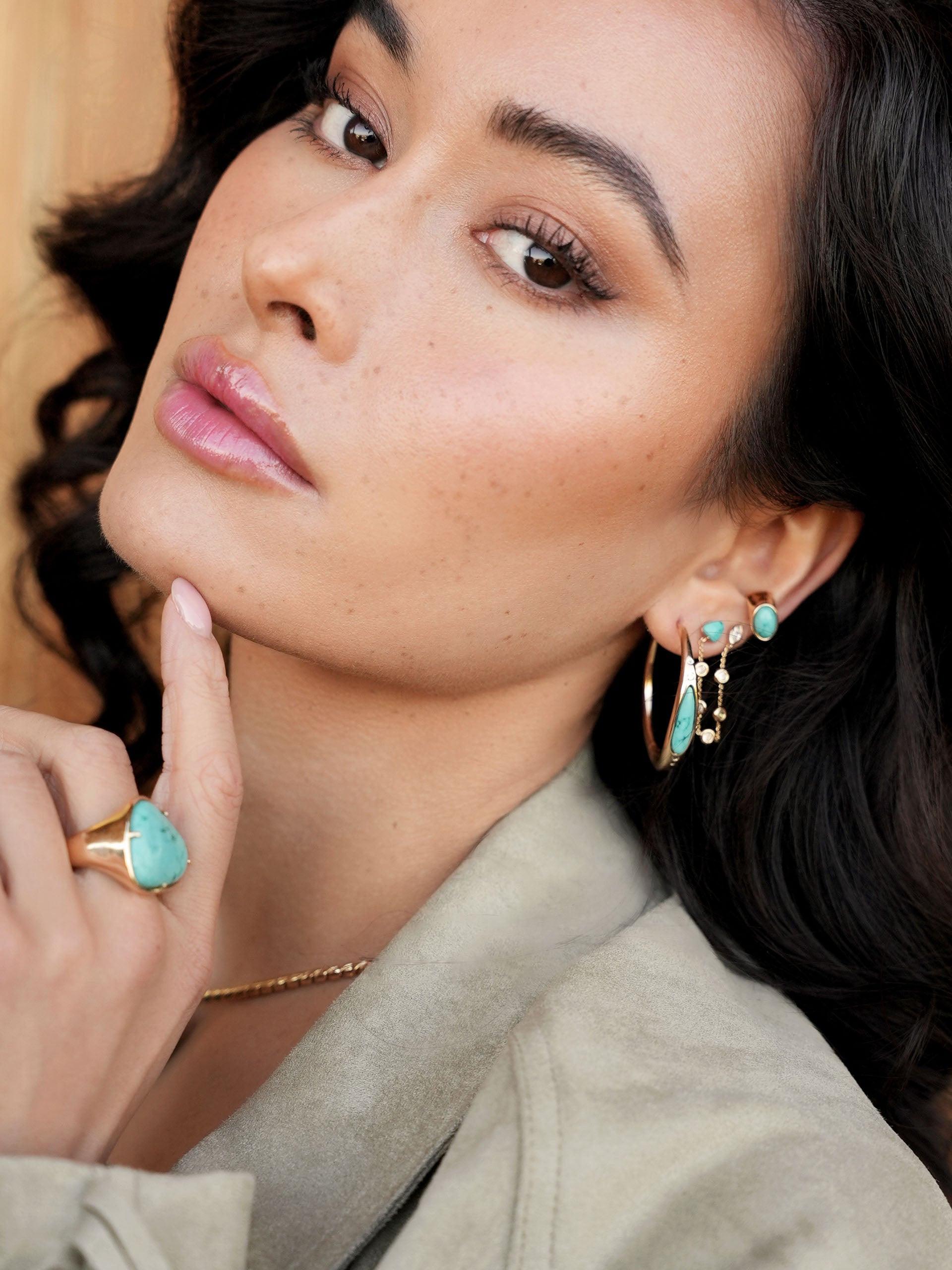 Turquoise Solstice Hoops - Flying Tomato - Earrings - Ettika