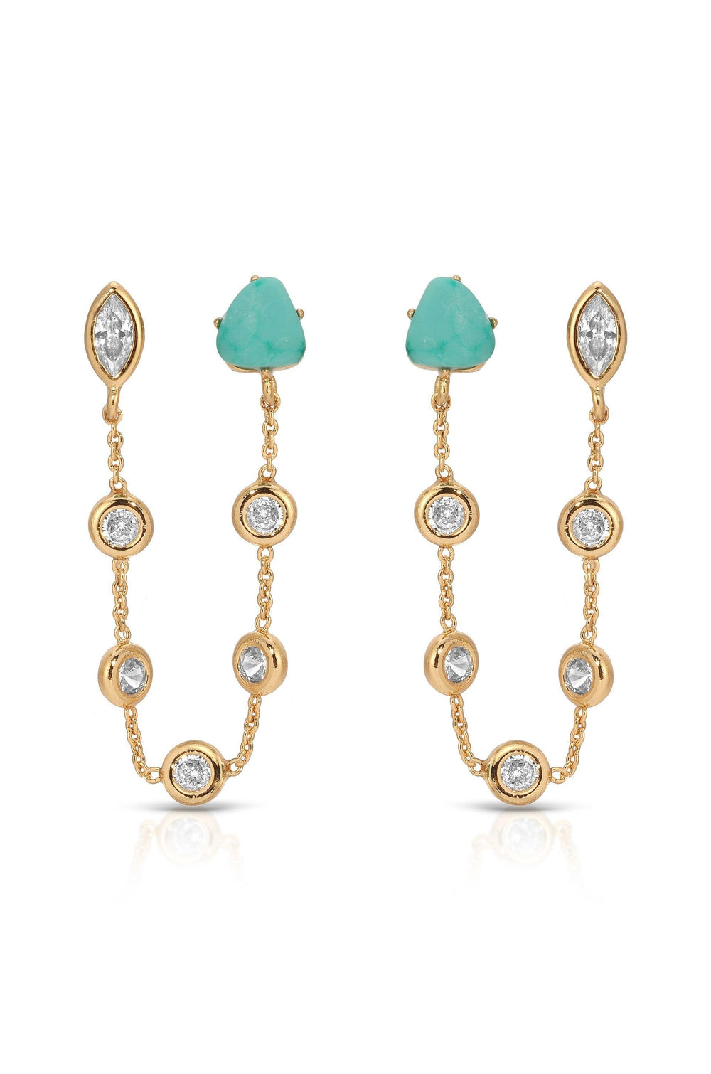Double Piercing Turquoise Earrings - Flying Tomato - Earrings - Ettika