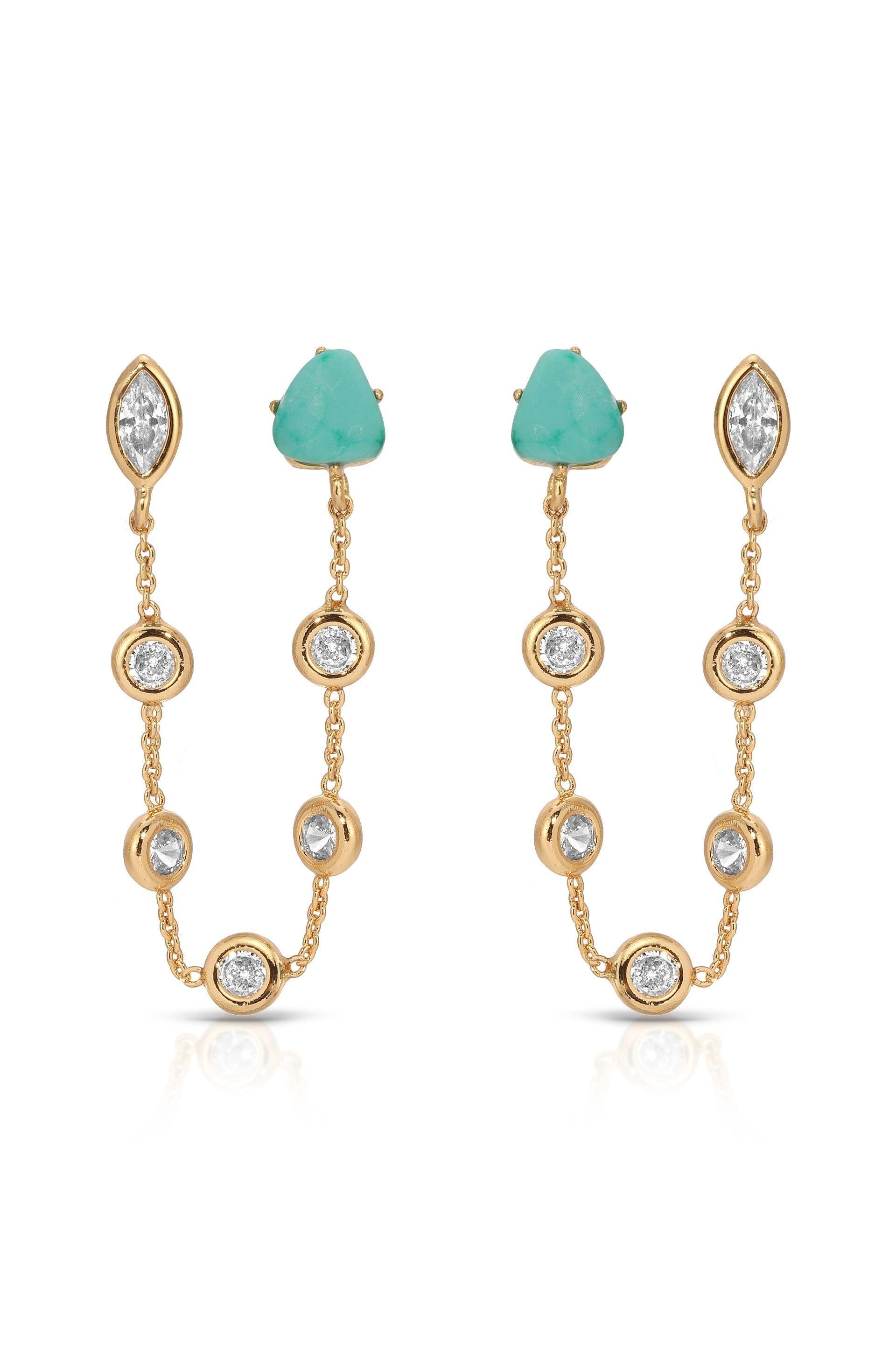 Double Piercing Turquoise Earrings - Flying Tomato - Earrings - Ettika