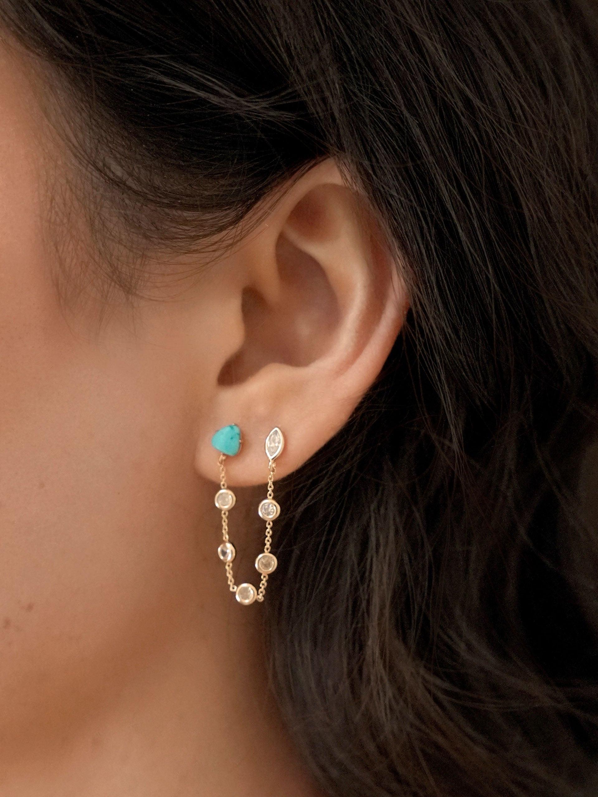 Double Piercing Turquoise Earrings - Flying Tomato - Earrings - Ettika