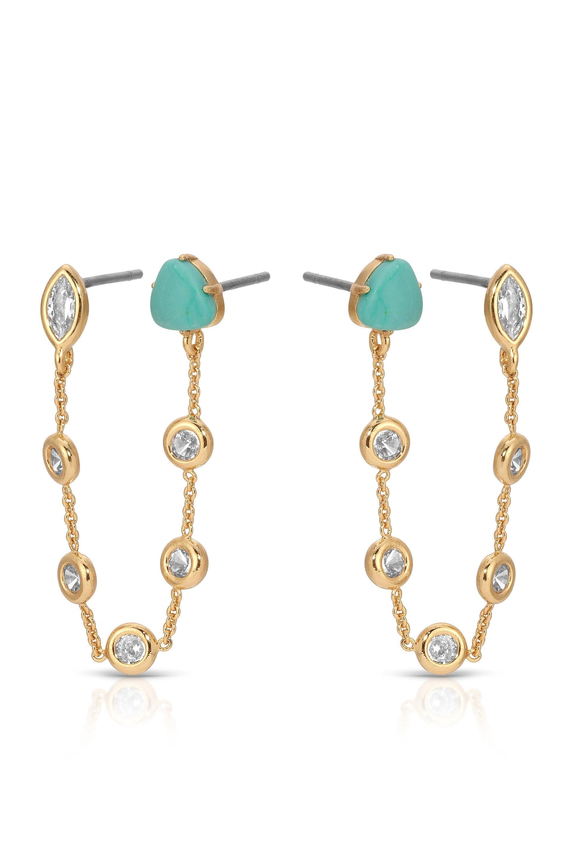 Double Piercing Turquoise Earrings - Flying Tomato - Earrings - Ettika