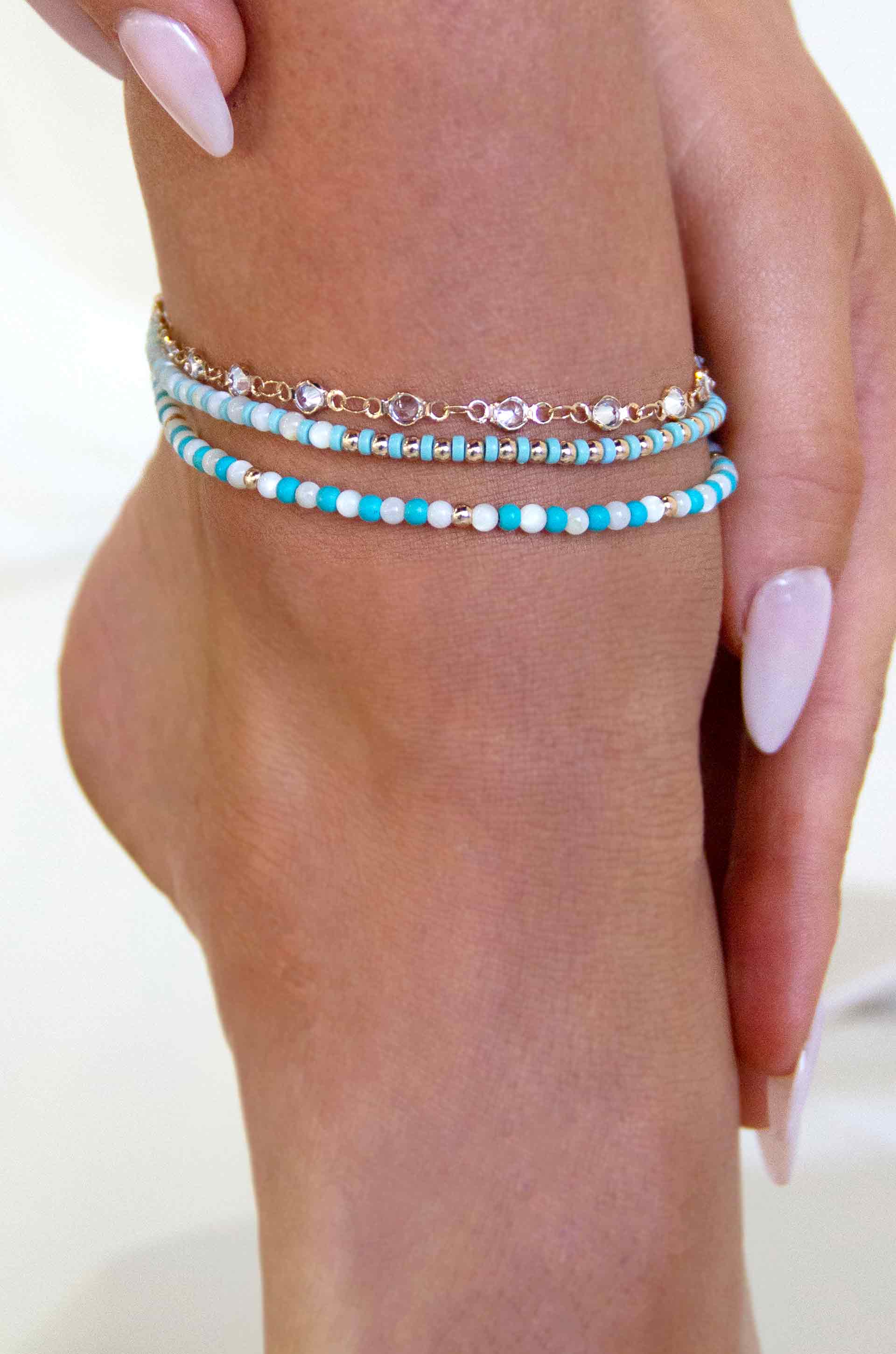 Turquoise Malibu Breeze Anklet Trio - Flying Tomato - Anklets - Ettika