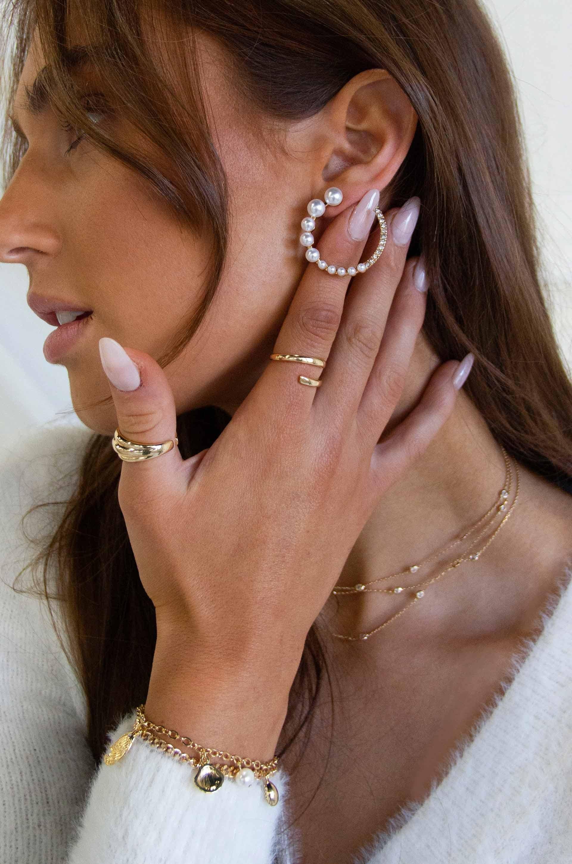 Chic Pearl And Crystal Open Circle Earrings - Flying Tomato - Earrings - Ettika