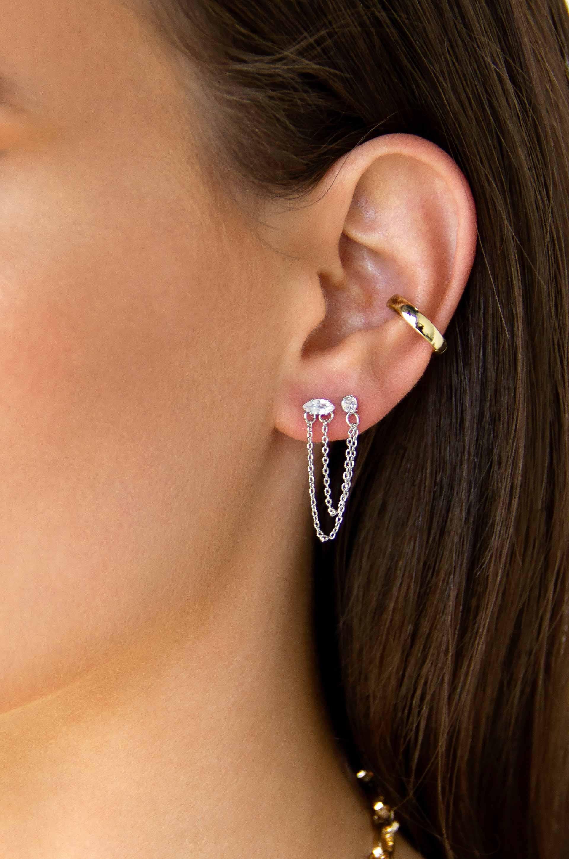 Double Piercing Chain Dangle Earrings - Flying Tomato - Earrings - Ettika