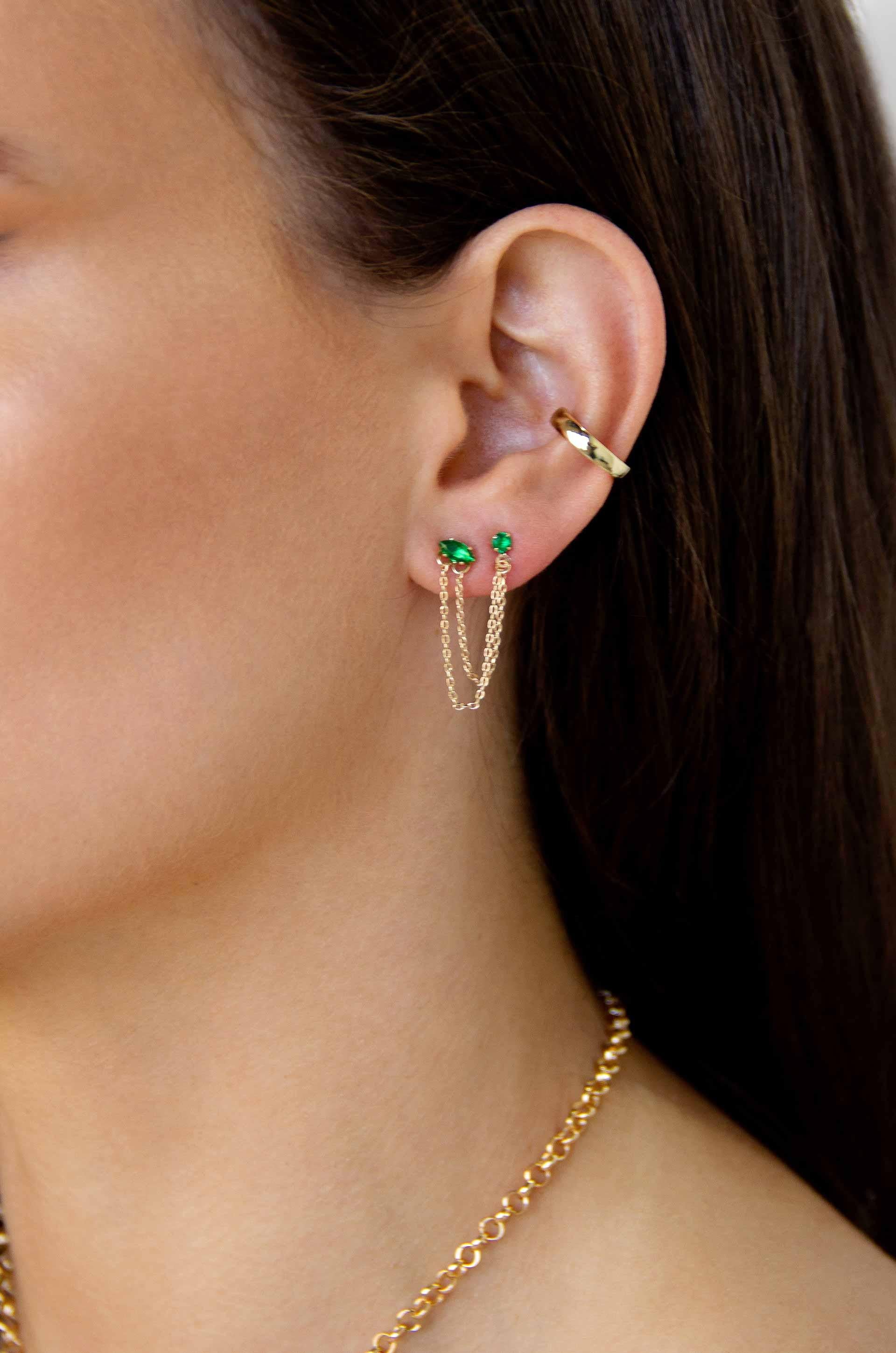 Double Piercing Chain Dangle Earrings - Flying Tomato - Earrings - Ettika