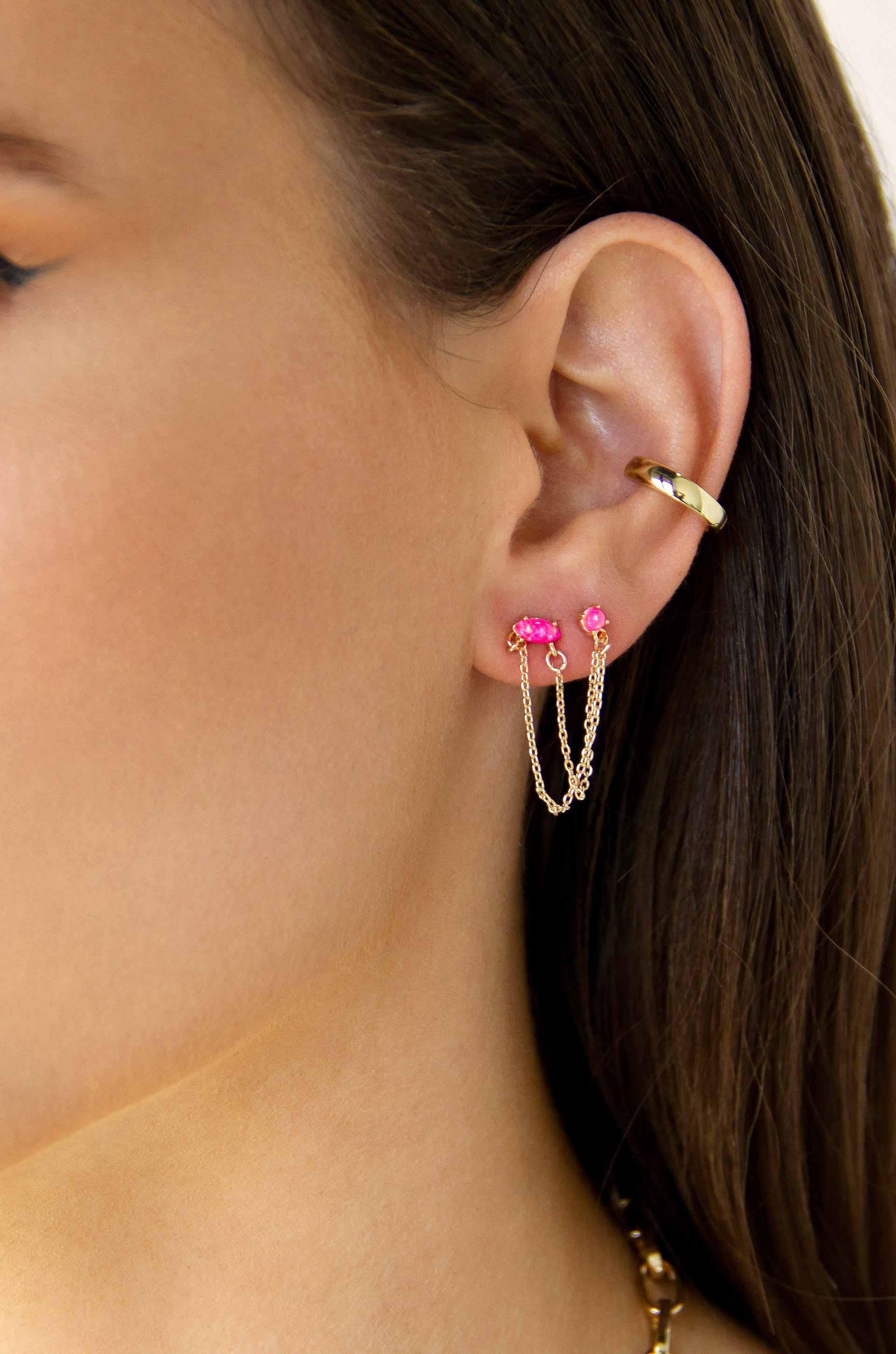 Double Piercing Chain Dangle Earrings - Flying Tomato - Earrings - Ettika