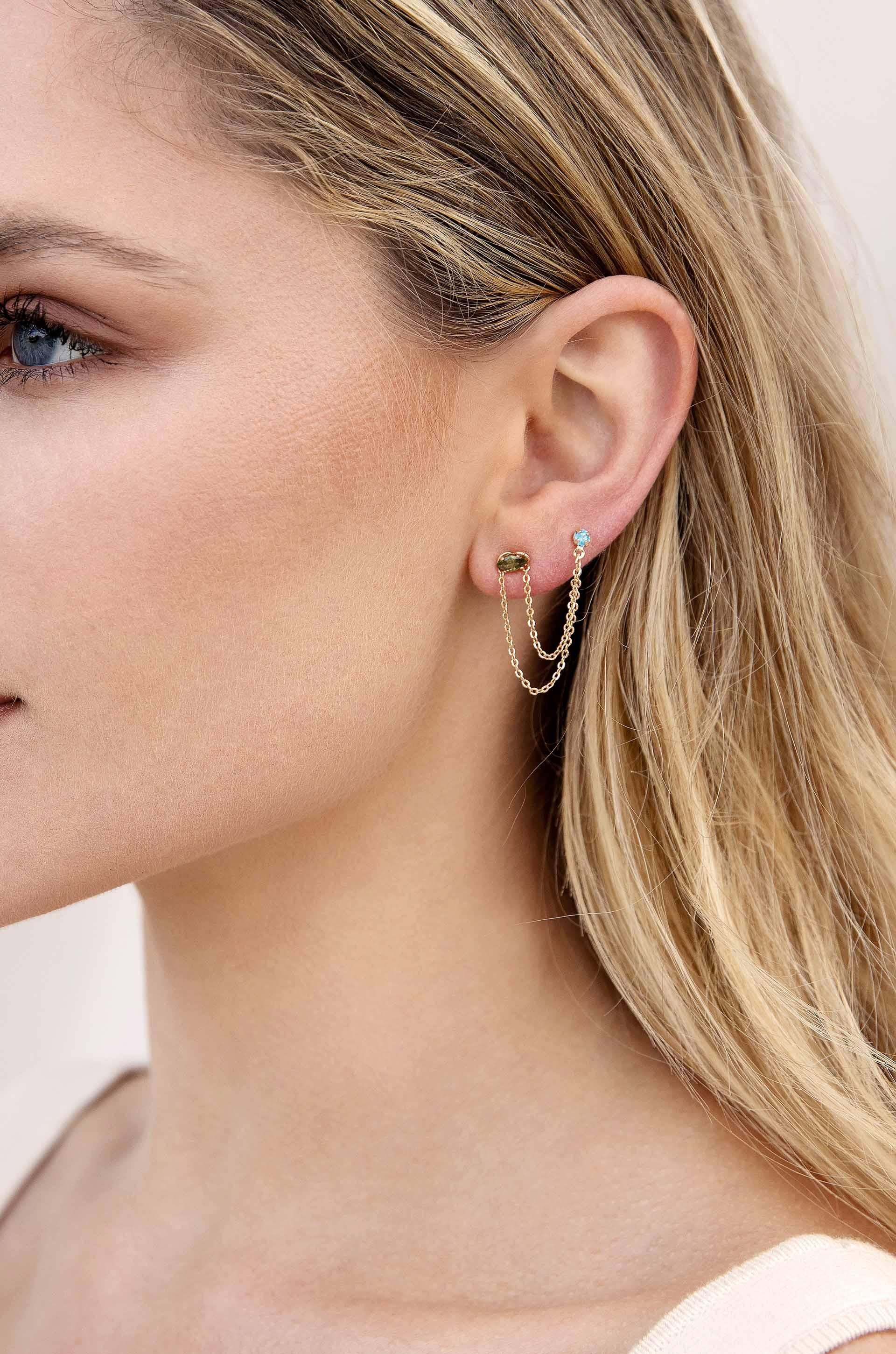 Double Piercing Chain Dangle Earrings - Flying Tomato - Earrings - Ettika