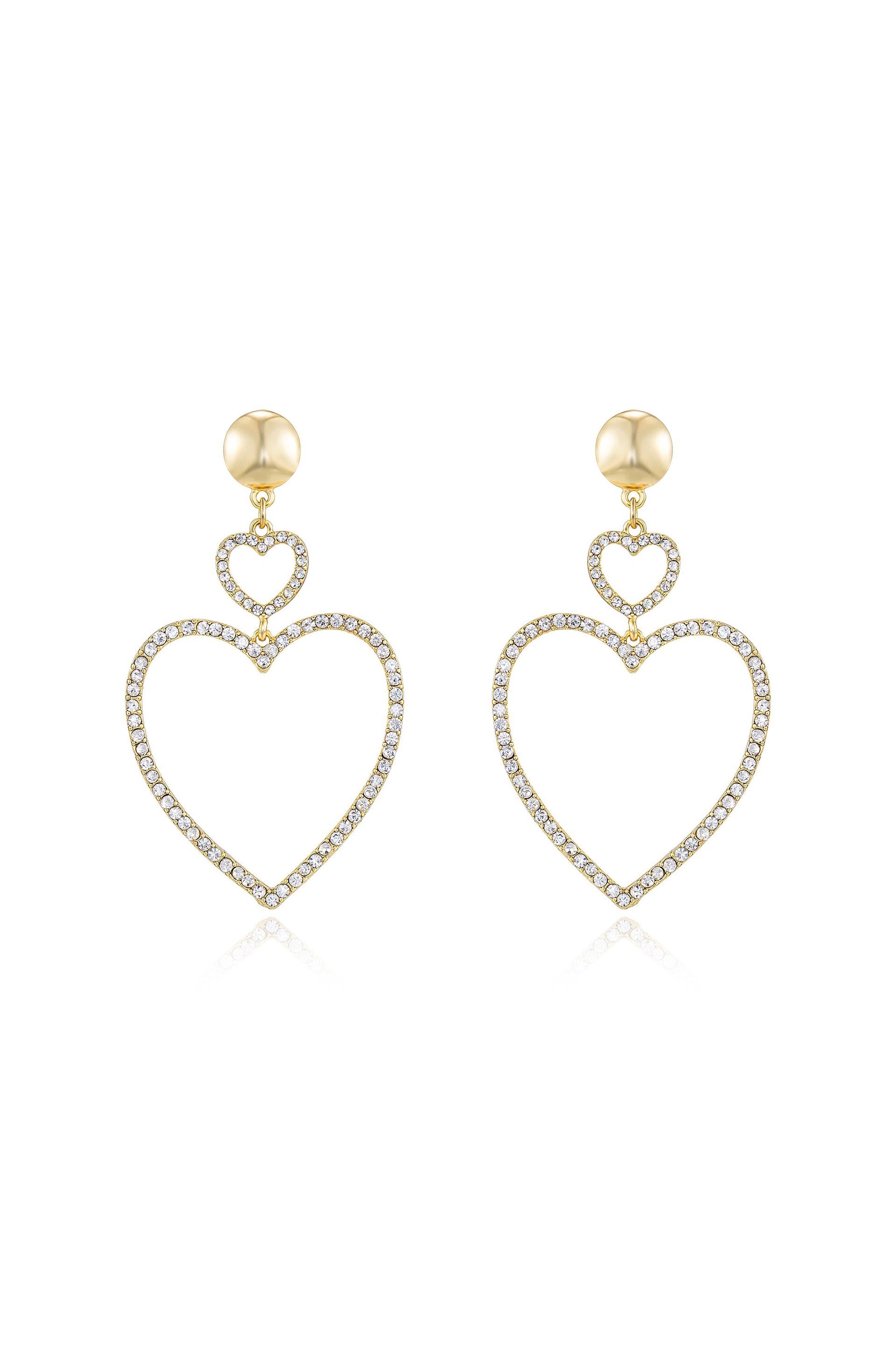 Double Heart Crystal Drop Earrings