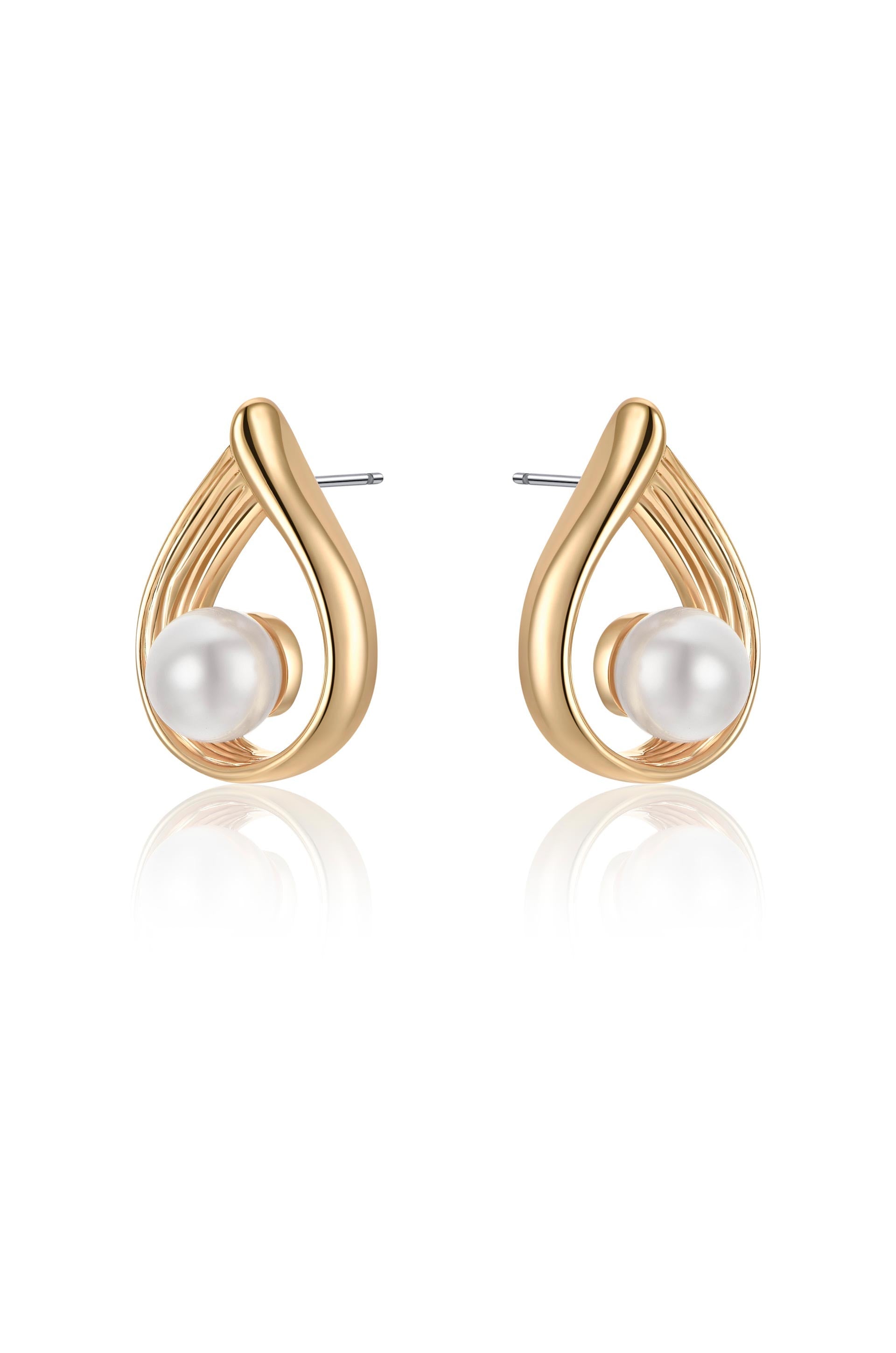 Golden Teardrop and Pearl Earrings