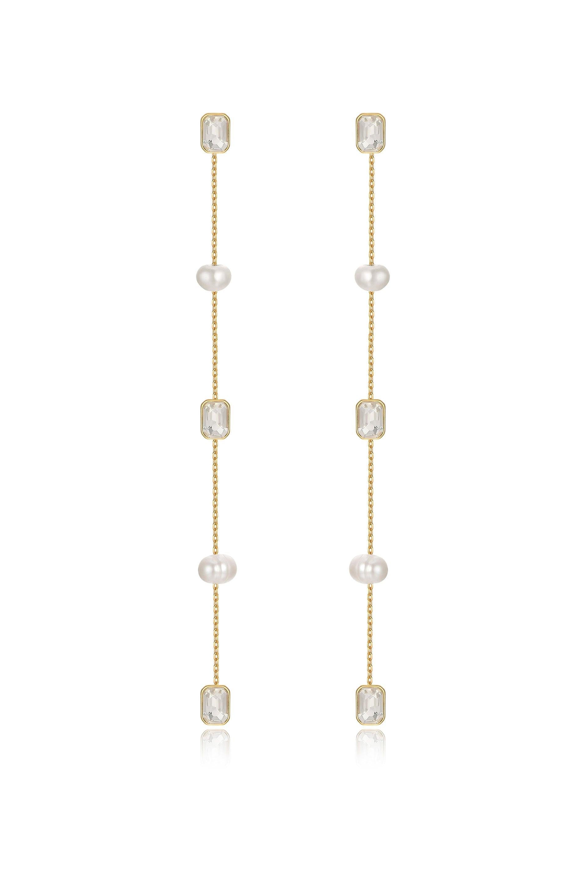 Pearl and Crystal Linear Earrings - Flying Tomato - Earrings - Ettika