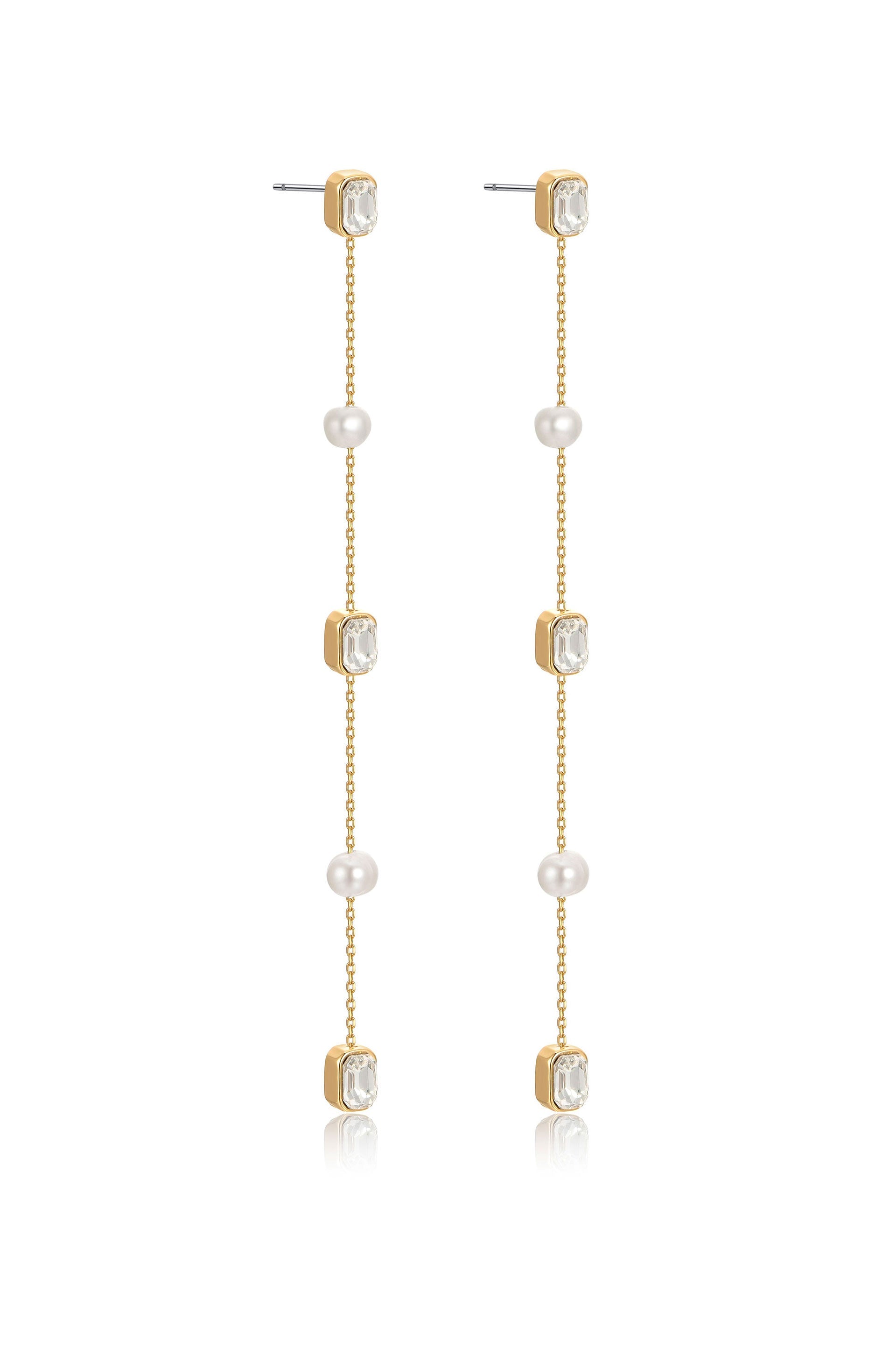 Pearl and Crystal Linear Drop Earrings