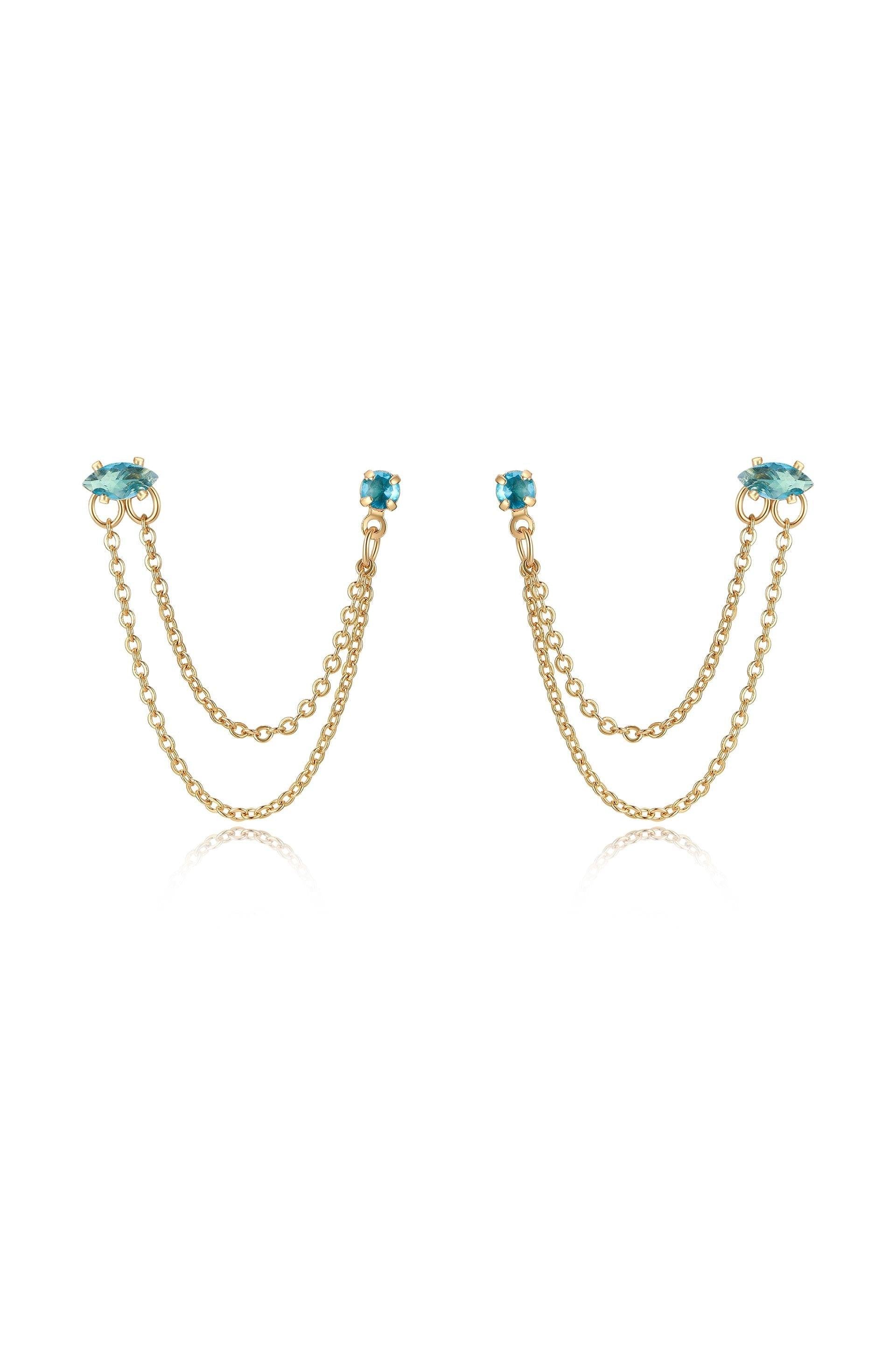 Double Piercing Chain Dangle Earrings - Flying Tomato - Earrings - Ettika