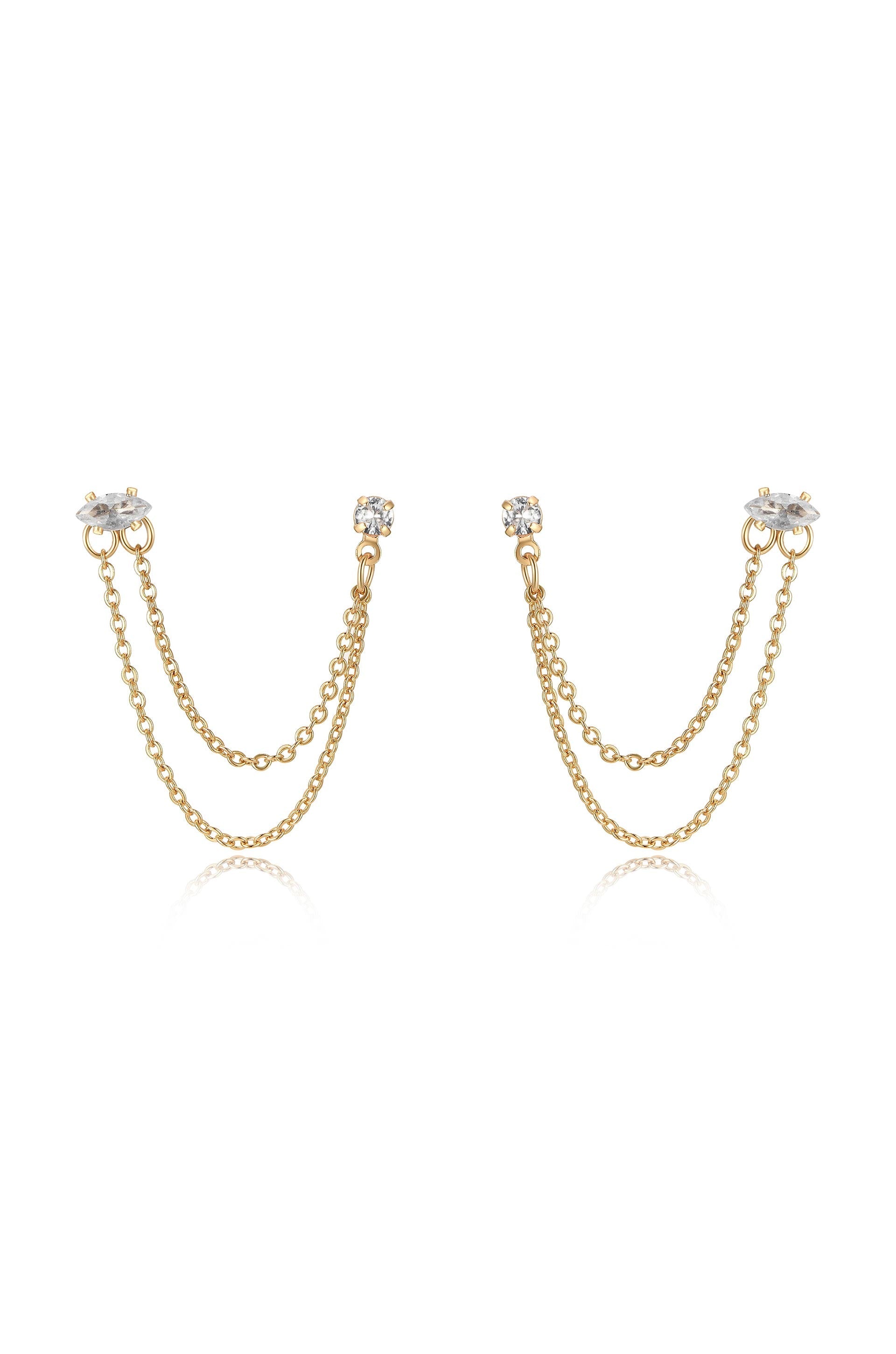 Double Piercing Chain Dangle Earrings