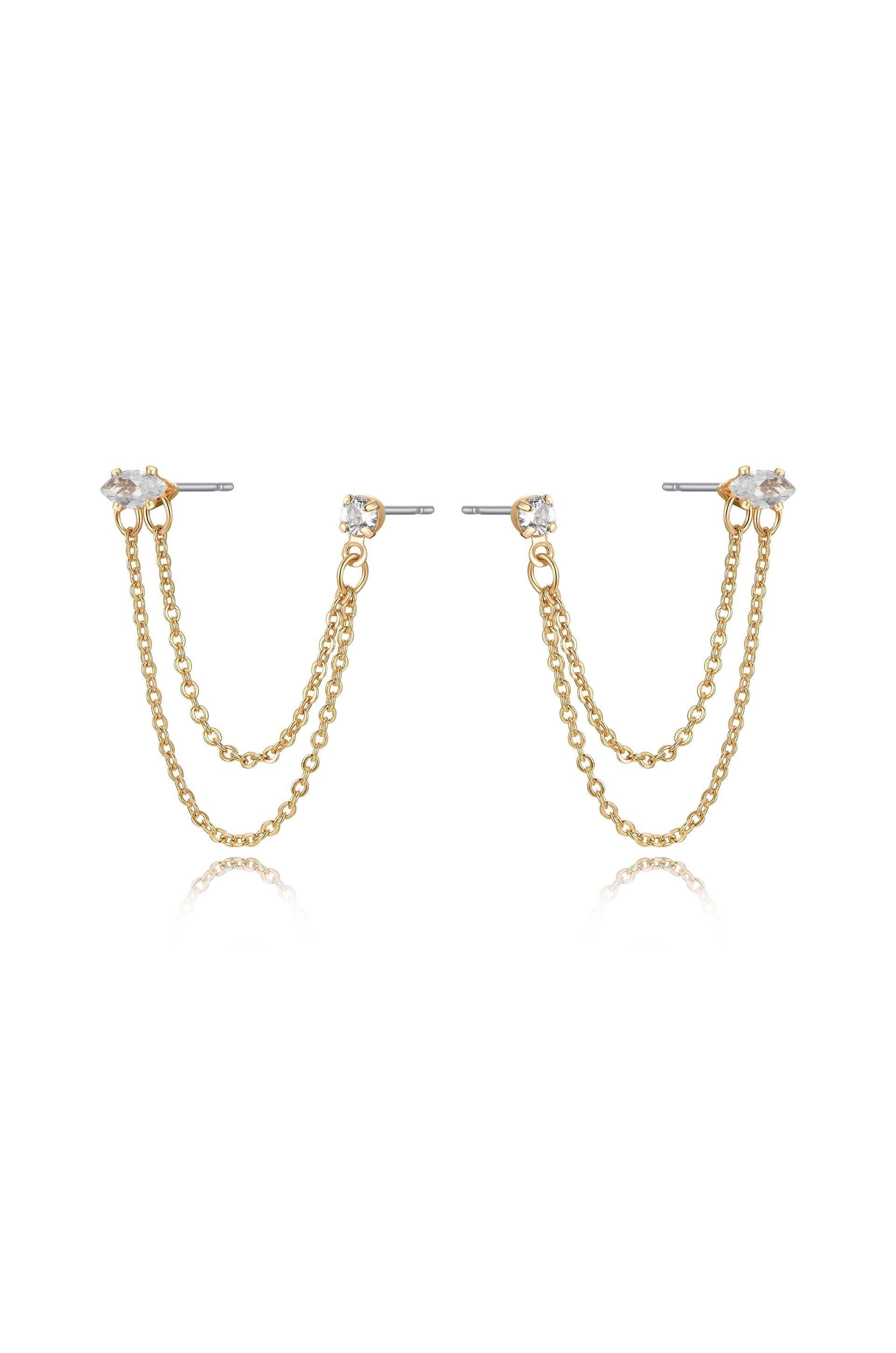Double Piercing Chain Dangle Earrings - Flying Tomato - Earrings - Ettika