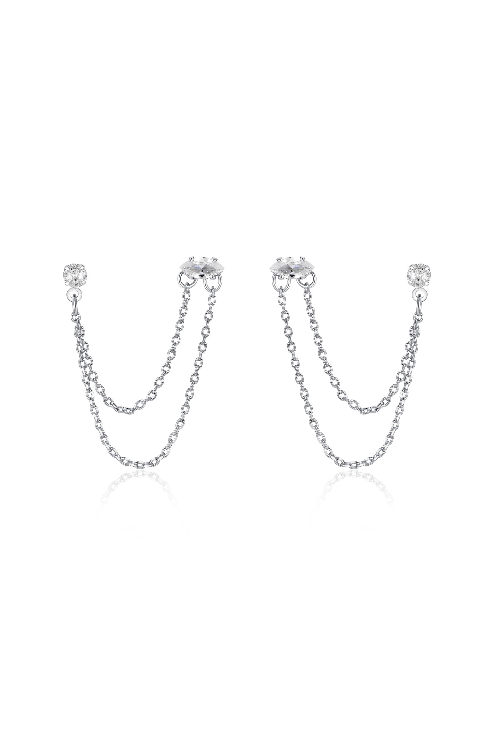 Double Piercing Chain Dangle Earrings