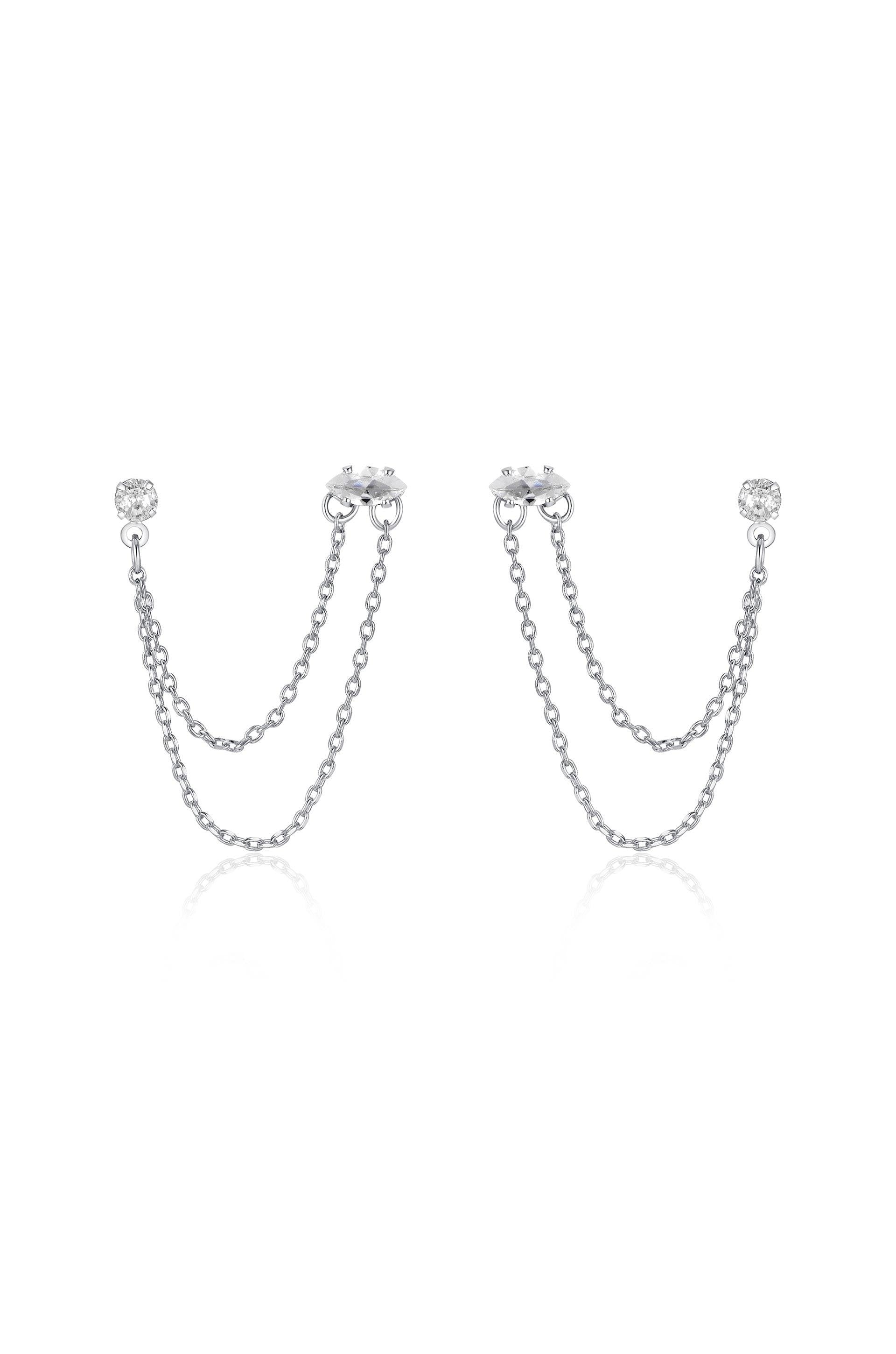 Double Piercing Chain Dangle Earrings - Flying Tomato - Earrings - Ettika