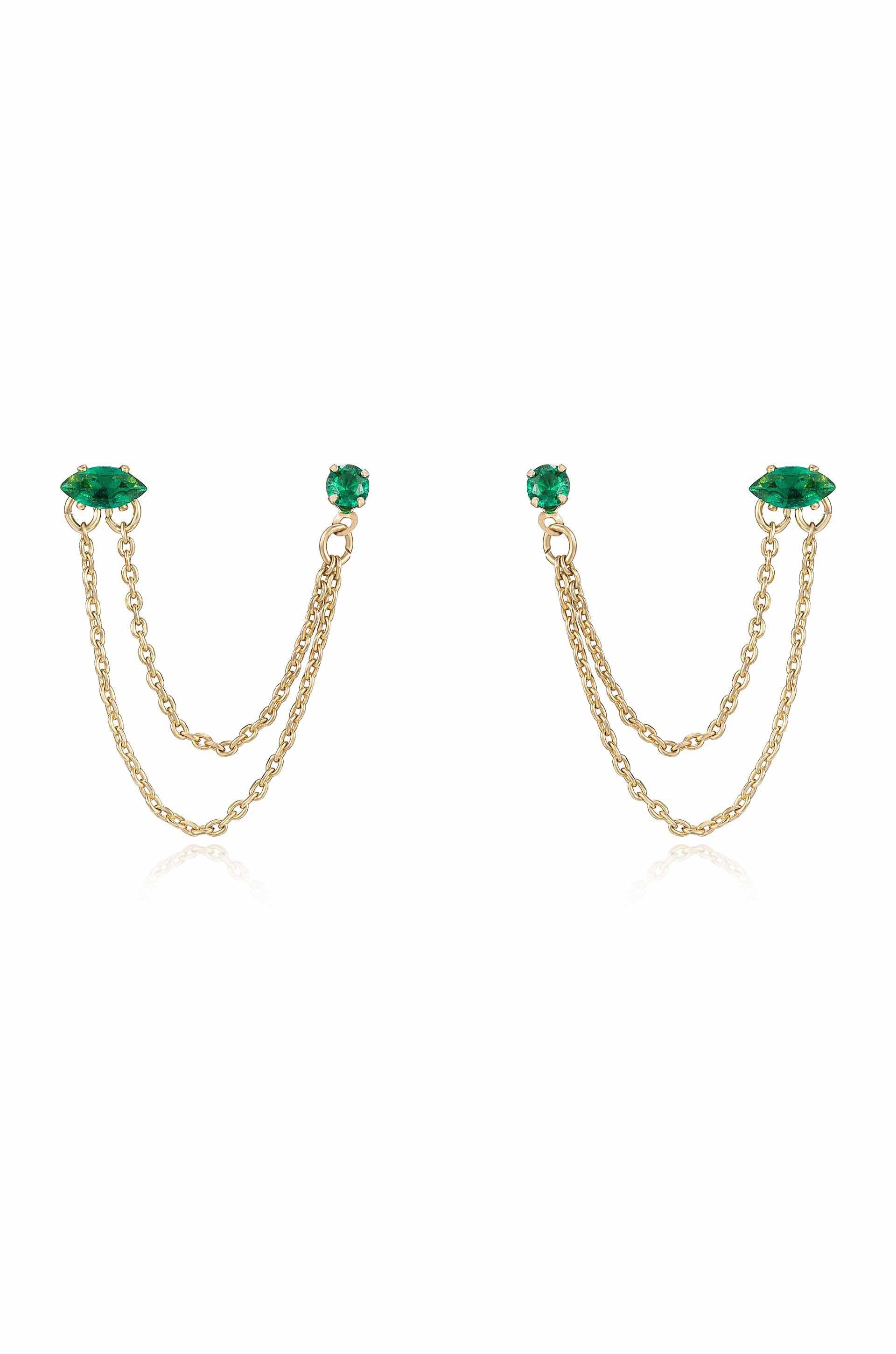Double Piercing Chain Dangle Earrings - Flying Tomato - Earrings - Ettika