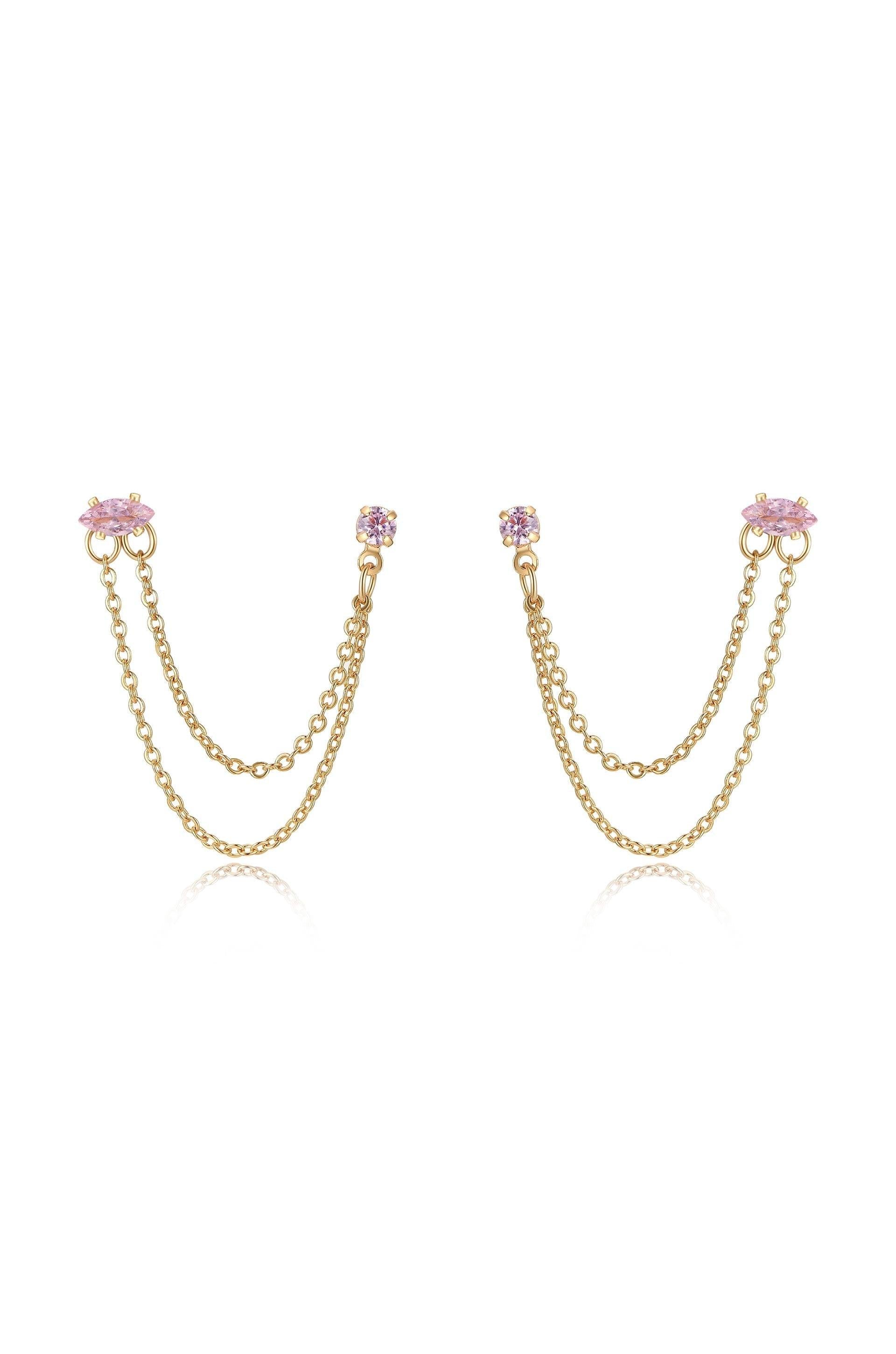 Double Piercing Chain Dangle Earrings - Flying Tomato - Earrings - Ettika