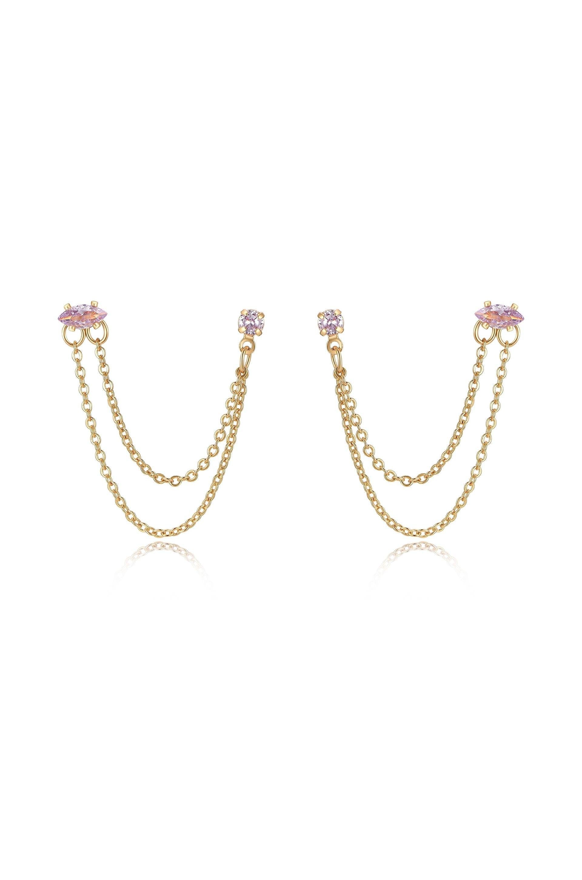 Double Piercing Chain Dangle Earrings - Flying Tomato - Earrings - Ettika