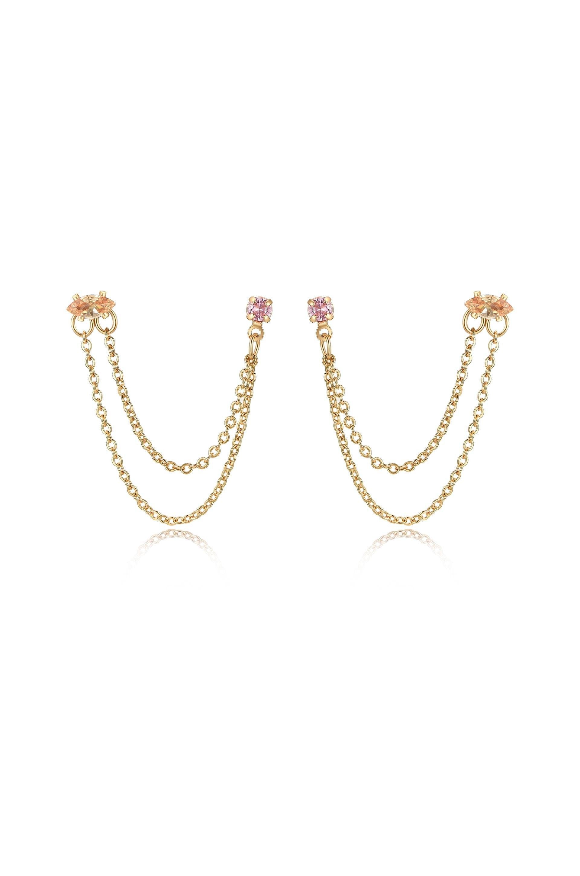 Double Piercing Chain Dangle Earrings - Flying Tomato - Earrings - Ettika