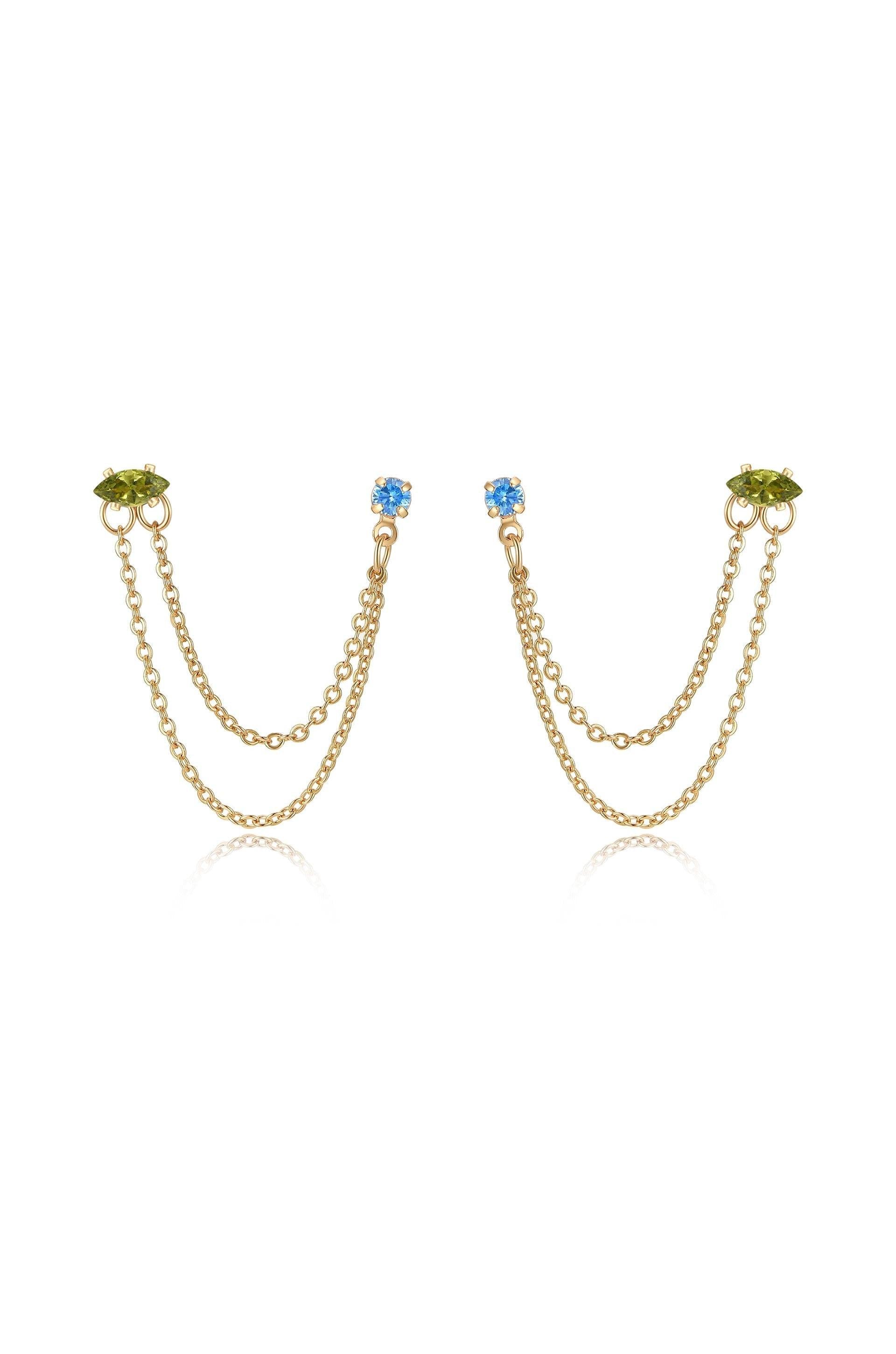 Double Piercing Chain Dangle Earrings - Flying Tomato - Earrings - Ettika