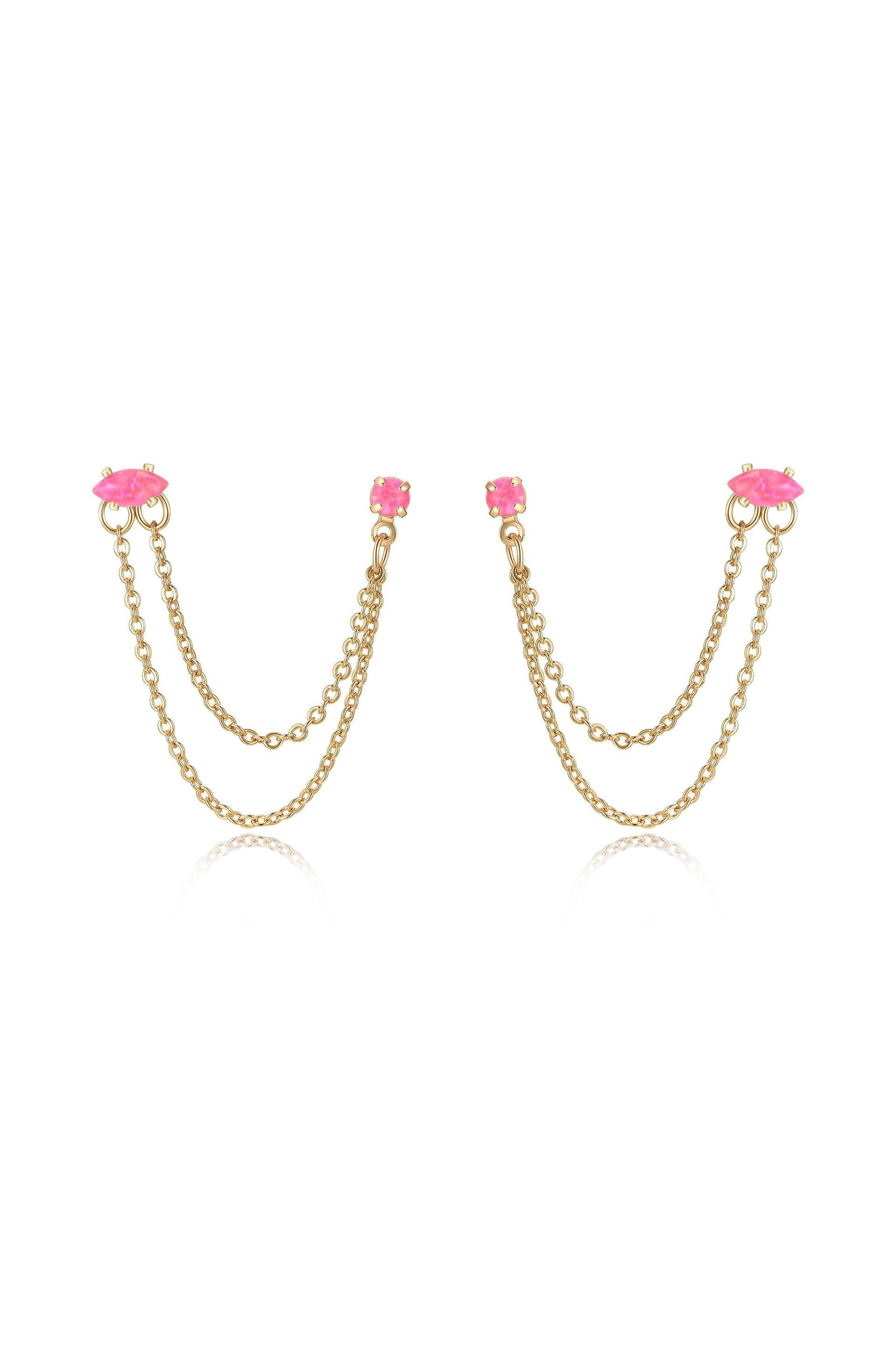 Double Piercing Chain Dangle Earrings - Flying Tomato - Earrings - Ettika